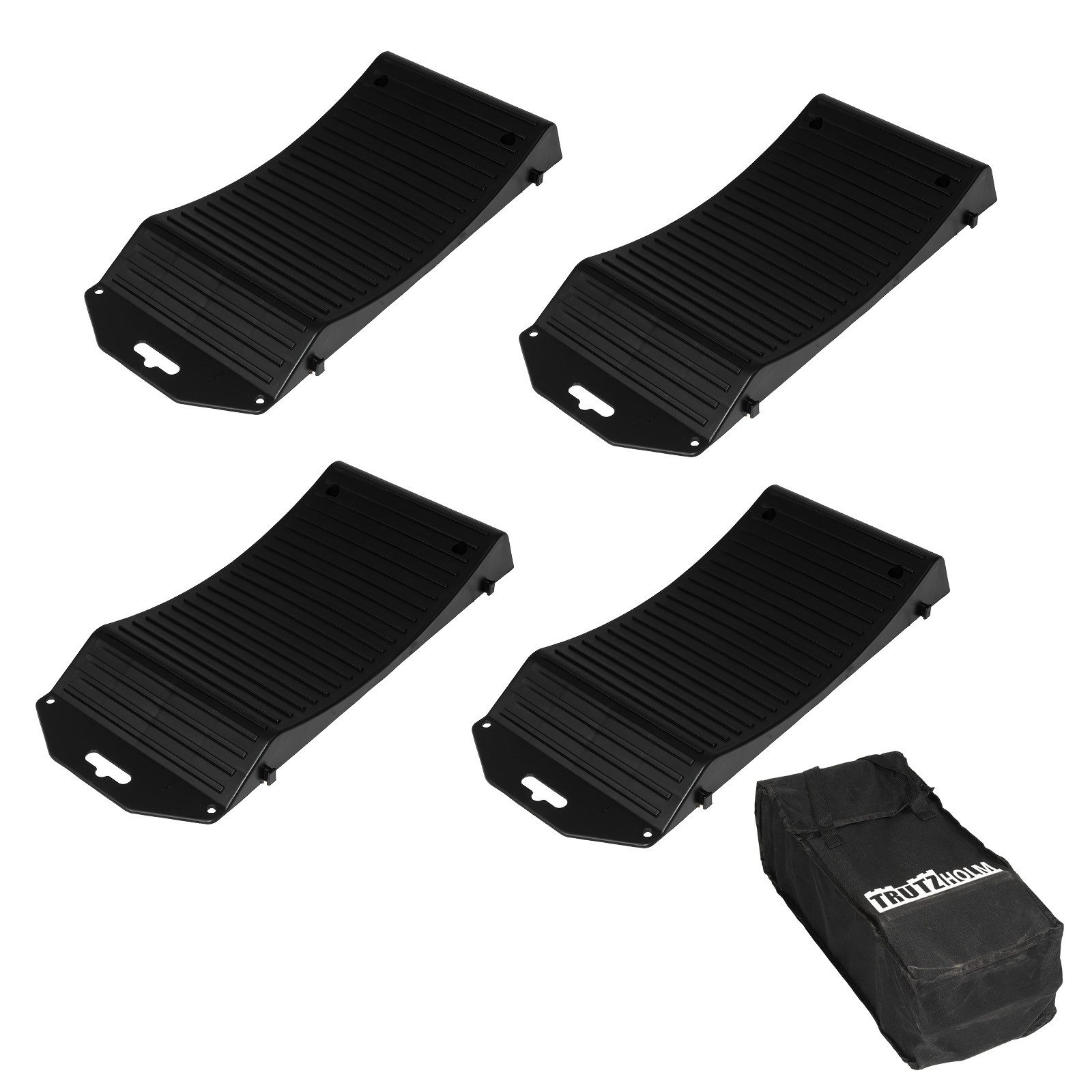 TRUTZHOLM Auffahrrampe 2 x Reifenschoner 3,5 T 49 x 21 x 6 cm bis 18 Zoll Wohnmobil PKW Rampe (2er Set), Kunststoff,Rutschfeste Oberfläche,Zusammnesteckbar