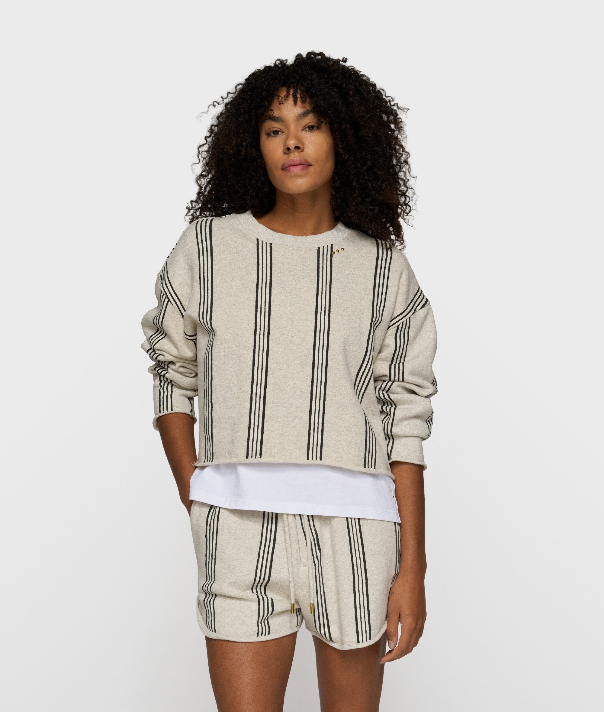 10DAYS Rundhalspullover easy sweater stripes 4000 soft white melee