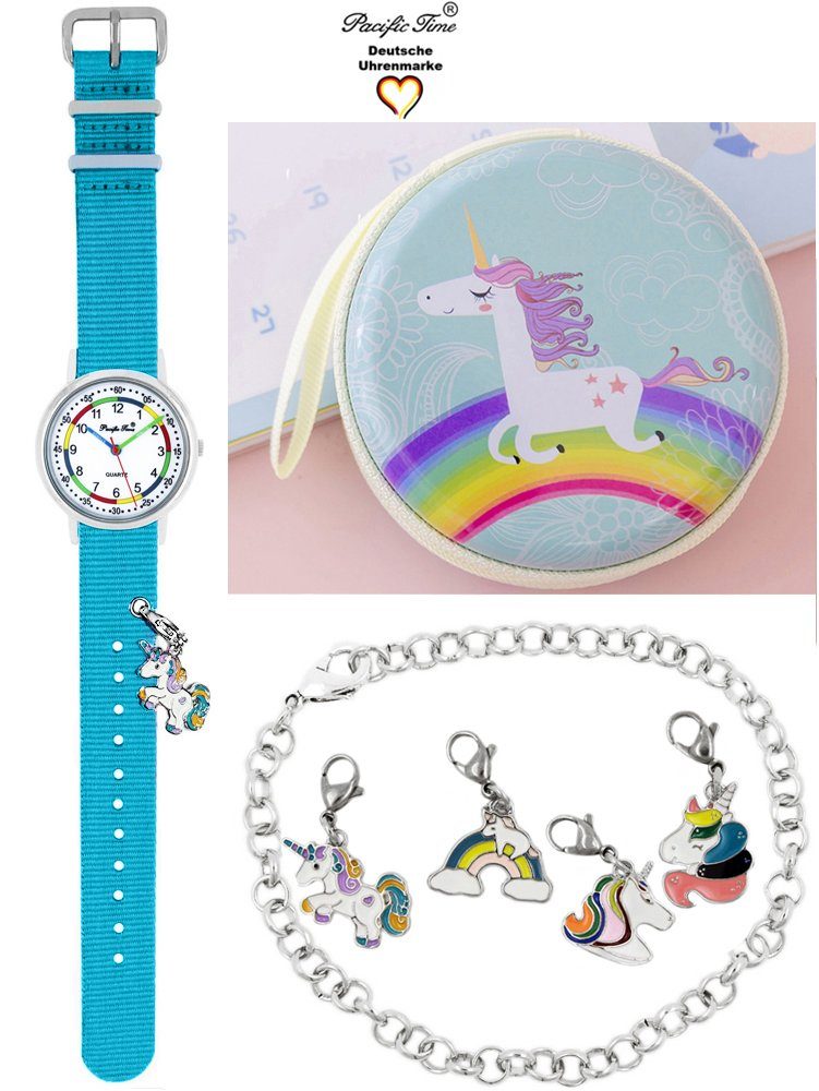 Pacific Time Einhorn hellblau mit Gratis Match Design Charms, Lernuhr Armbanduhr Versand und Kinder First - Quarzuhr Mix Wechselarmband
