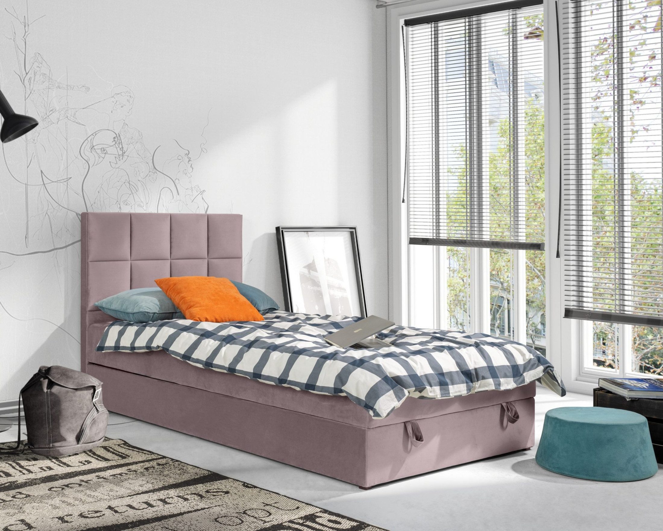 Deine Möbel 24 Boxspringbett Boxbett Polsterbett Komplettbett Jugendbett PETER (Hotelbett Bett für Jugendliche inkl. Kaltschaum-Topper 4 cm, 100x200 120x200 Hellgrau Graphit Rosa Pink), inkl. Bonnell-Federkernmatratzen Matratzen H3 Grau Beige Blau