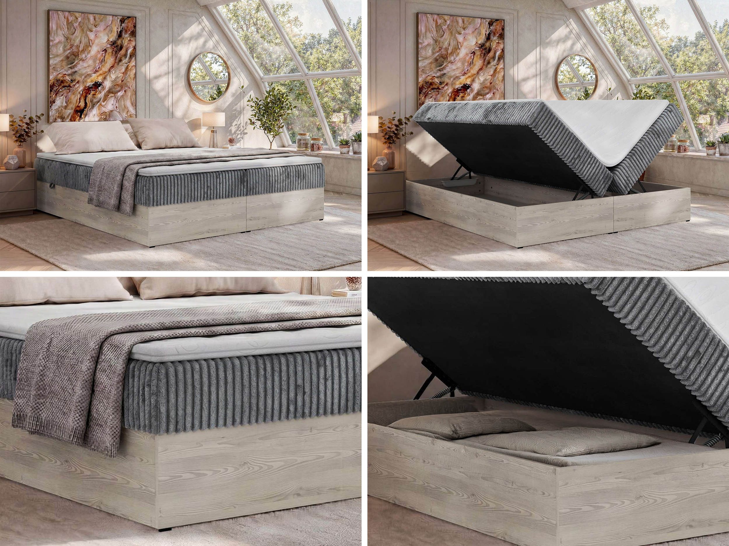 MKS MÖBEL Boxspringbett NORDIC ZERO (Set, Bett, Polsterbett mit integrierten Matratzen, 2 Bettkästen, H3/H4), Topper T25 oder Visco optional, ohne Kopfteil