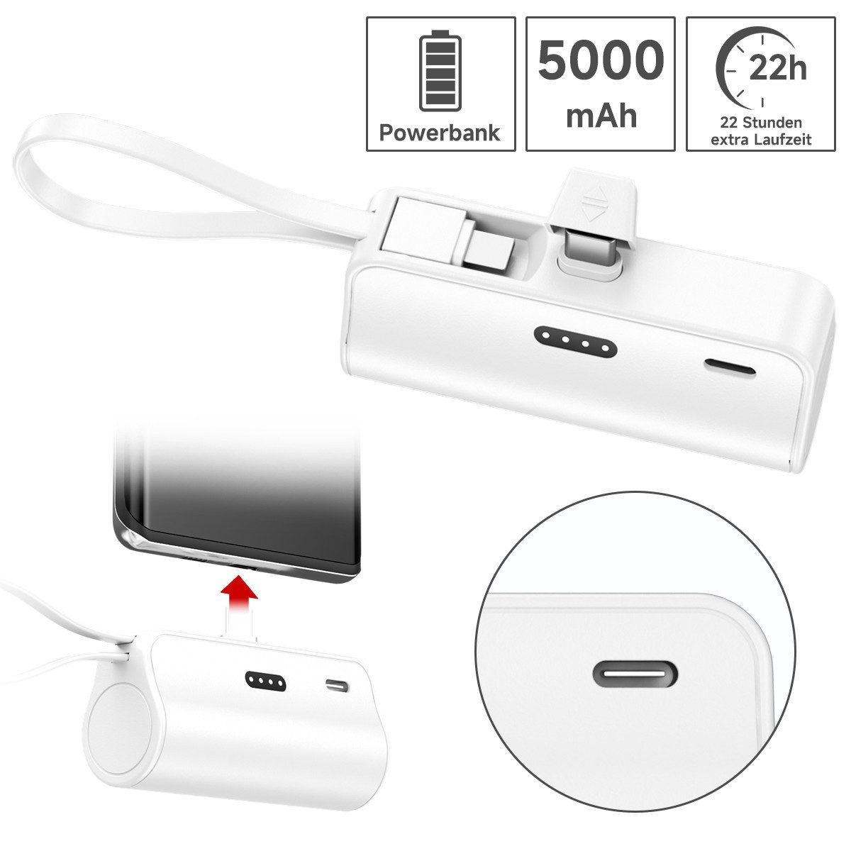 AeroAxis 2 in 1 5000mAh Powerbank Tragbar Ladegerät Externer Akku für Handy Powerbank 5000 mAh, Kompakt & Leicht, Ideal für Reisen,Outdoor – Bild 5 von 5