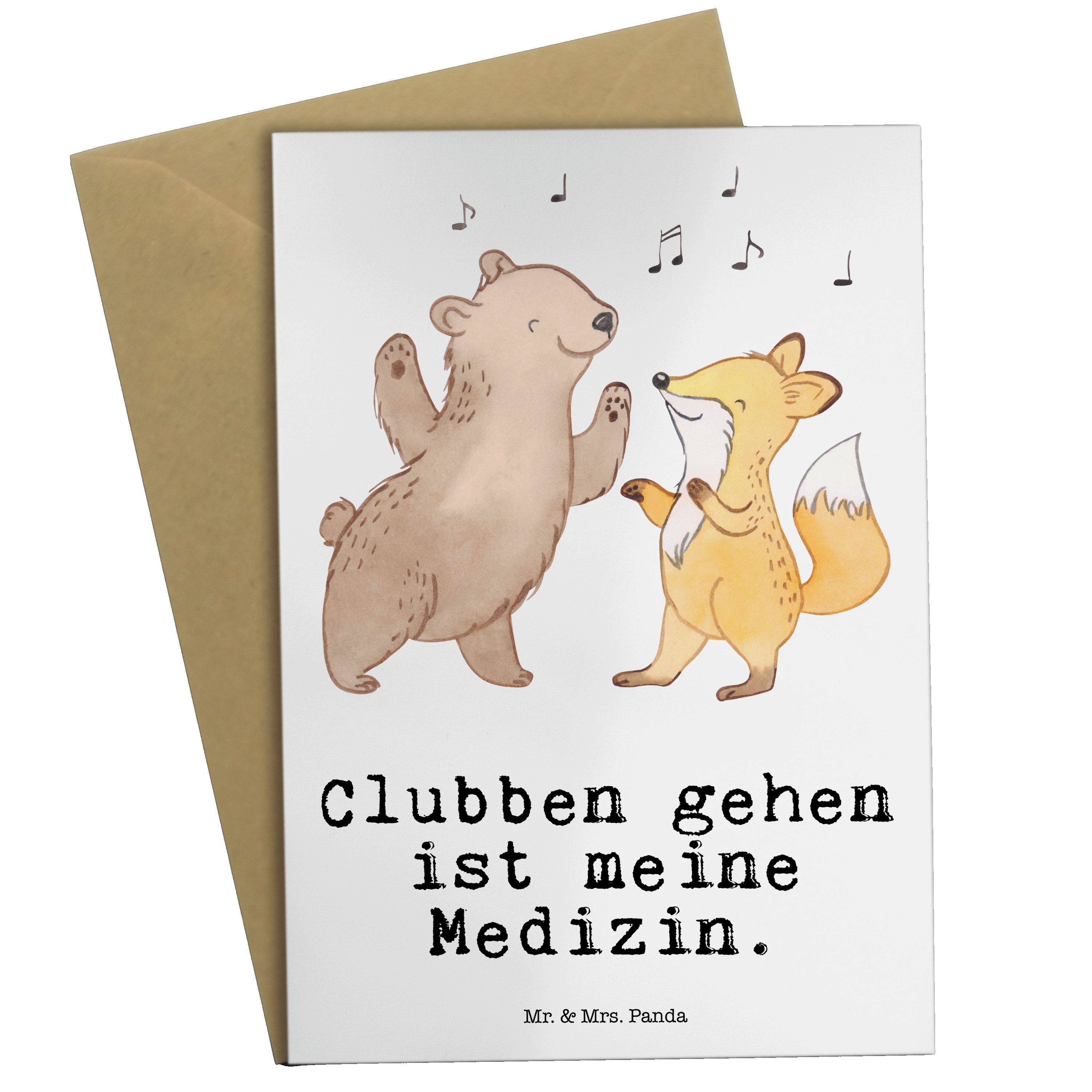 Mr. & Mrs. Panda Grußkarte Bär & Fuchs Disco Medizin - Weiß - Geschenk, Danke, Schenken, Hochzei