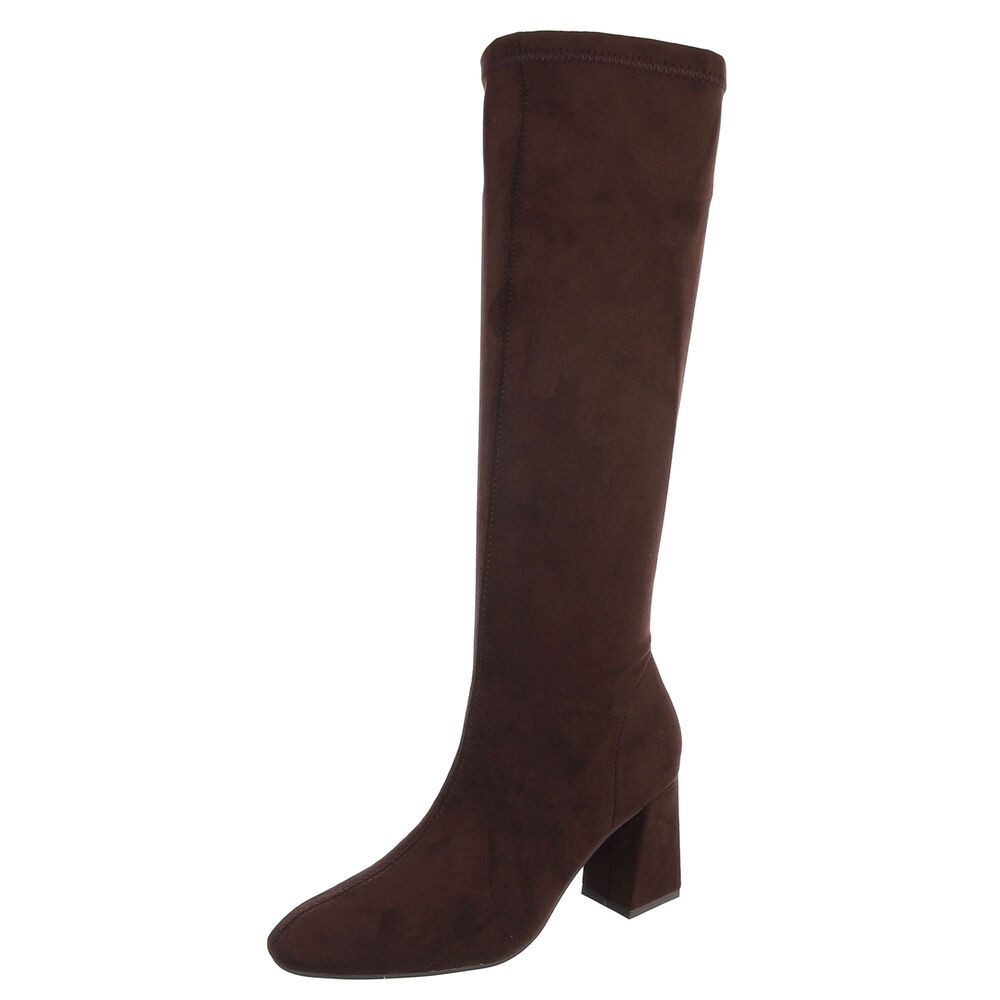 Ital-Design Damen Stiefel hoch mit Blockabsatz und spitzer Form High-Heel-Stiefel (92299556) Blockabsatz Stiefel in Braun