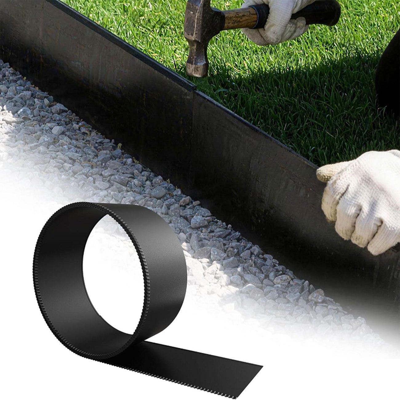 Ferghana Rasenkante Rasenkante Metall Verzinkt, Flexible Beetumrandung Garten, Rostfreie Mähkante Blumenbeet, Pflanzkübel Begrenzung Moosverhütung Dach, Silber Schwarz Rostoptik