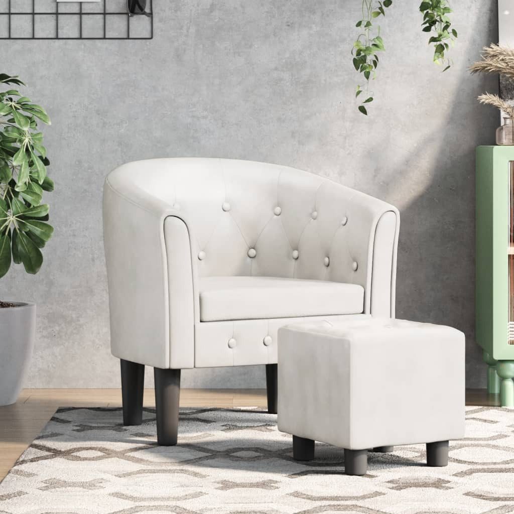 furnicato Cocktailsessel Moderner weißer Clubsessel 70x56x68 cm mit Kunstleder und (1-St), Gepolsterter Sessel mit Knopfheftung und passendem bequemen Hocker
