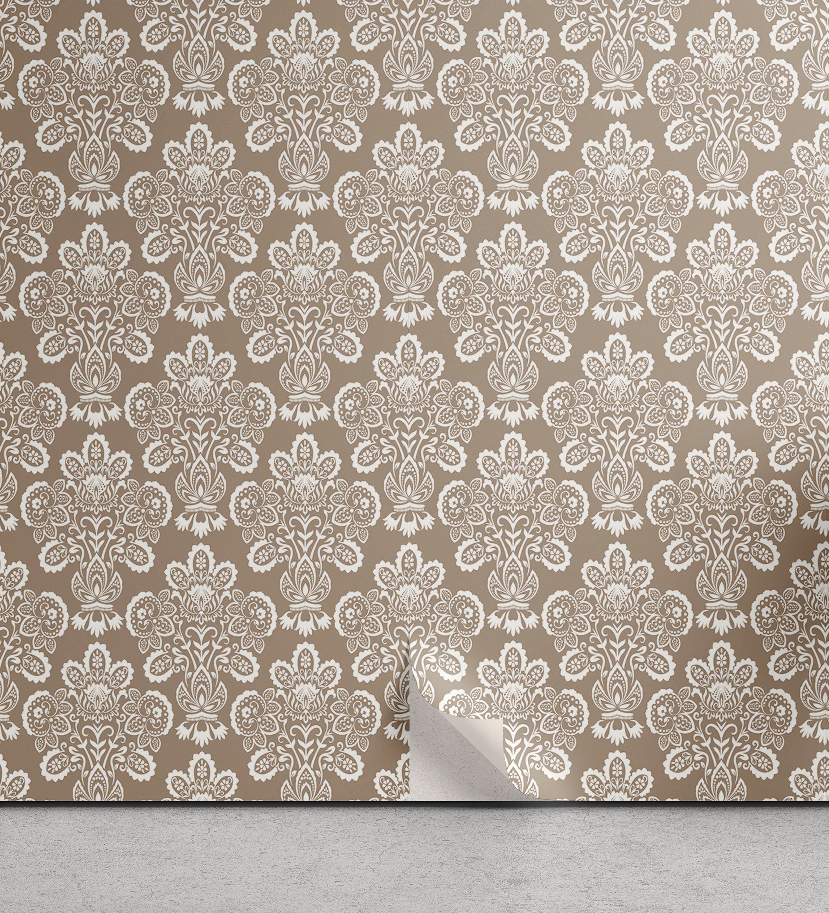 Abakuhaus Vinyltapete selbstklebendes Wohnzimmer Küchenakzent, Jahrgang Curly Floral Damast-Motiv