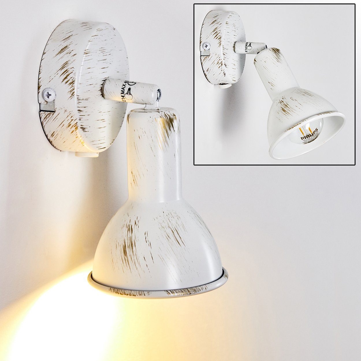 hofstein Wandleuchte »Celano« verstellbare Wandlampe aus Metall in Weiß/Gold, ohne Leuchtmittel, 1xE14, Wandspot im Retro/Vintage Design m. An-/Ausschalter am Gehäuse