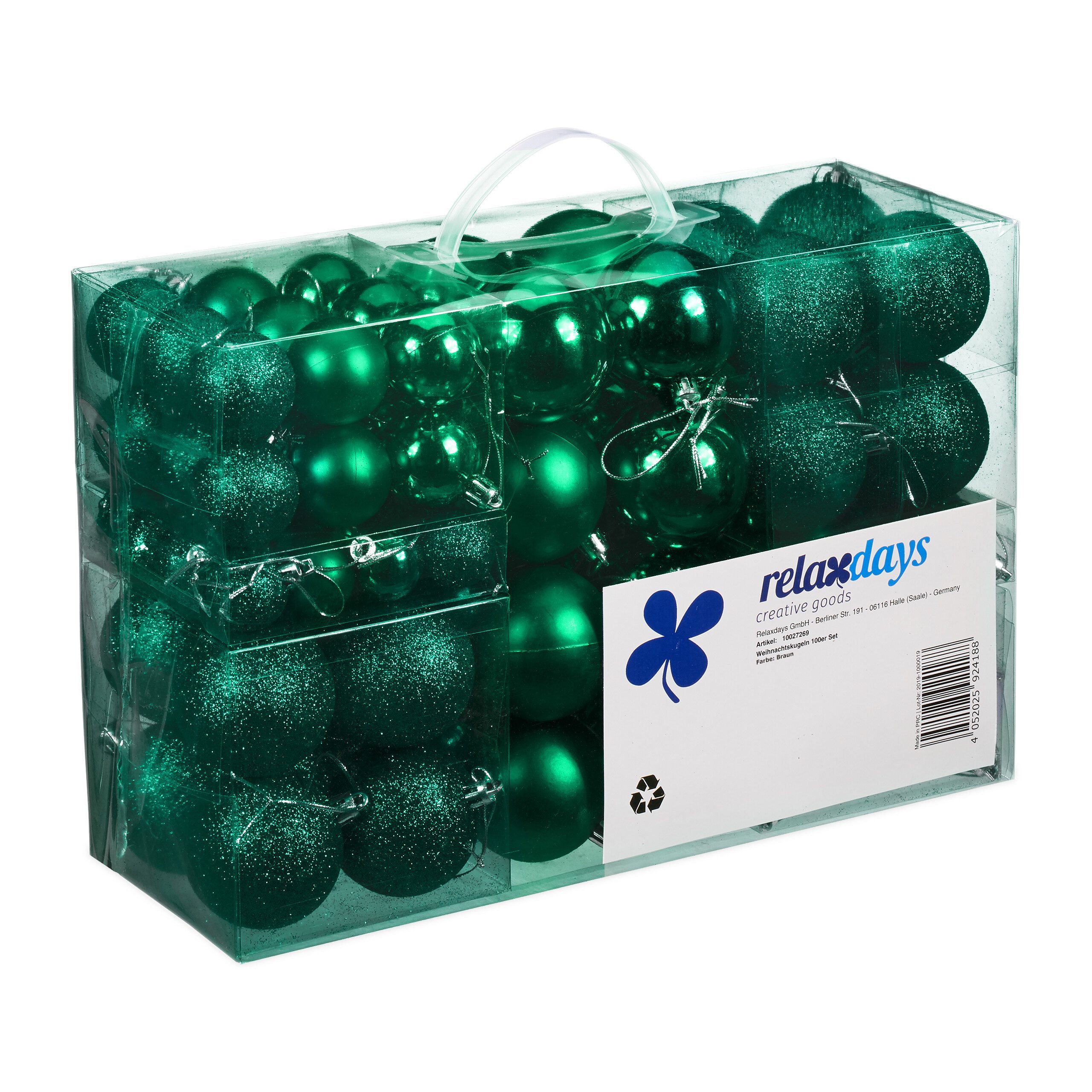 relaxdays Weihnachtsbaumkugel Weihnachtskugeln 100er Set, Dunkelgrün
