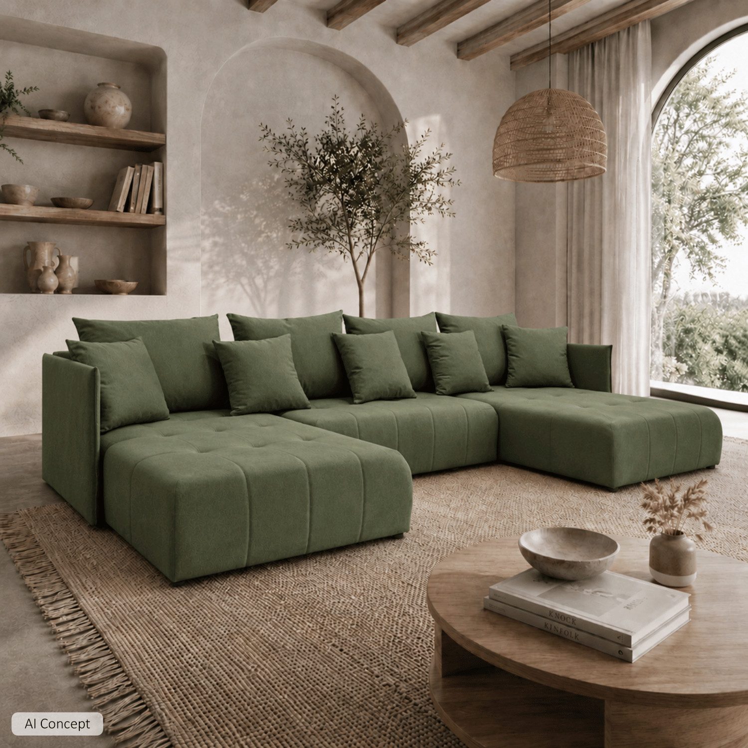 Lookway Wohnlandschaft APOLLO U Ecksofa mit Schlaffunktion und Bettkasten, 348x188x93 cm