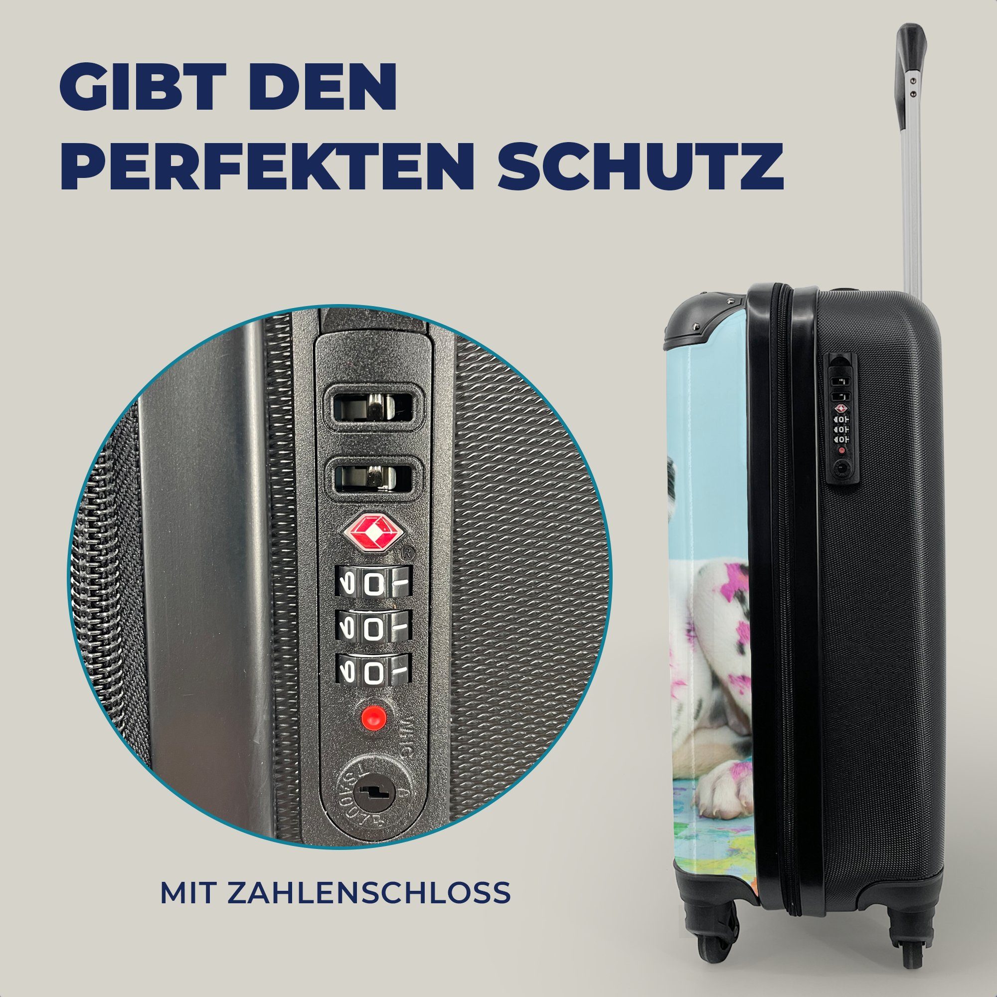 MuchoWow Handgepäckkoffer Hund - Farbe - Blau, 4 Rollen, Reisetasche mit rollen, Handgepäck für Ferien, Trolley, Reisekoffer