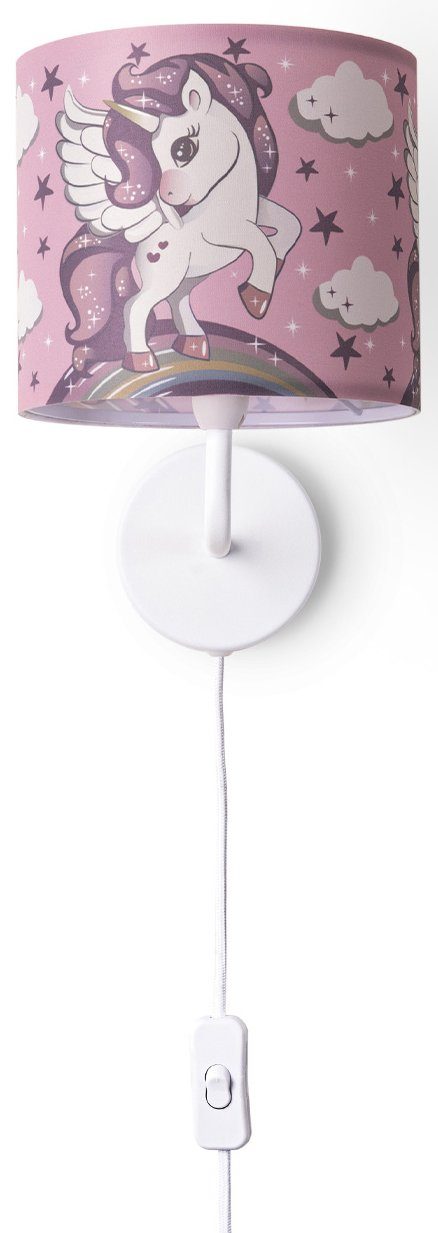 Paco Home Wandleuchte Cosmo 213, LED fest integriert, Kinderlampe Mit âˆ…18cm Einhorn Regenbogen Kabellänge 3m E14