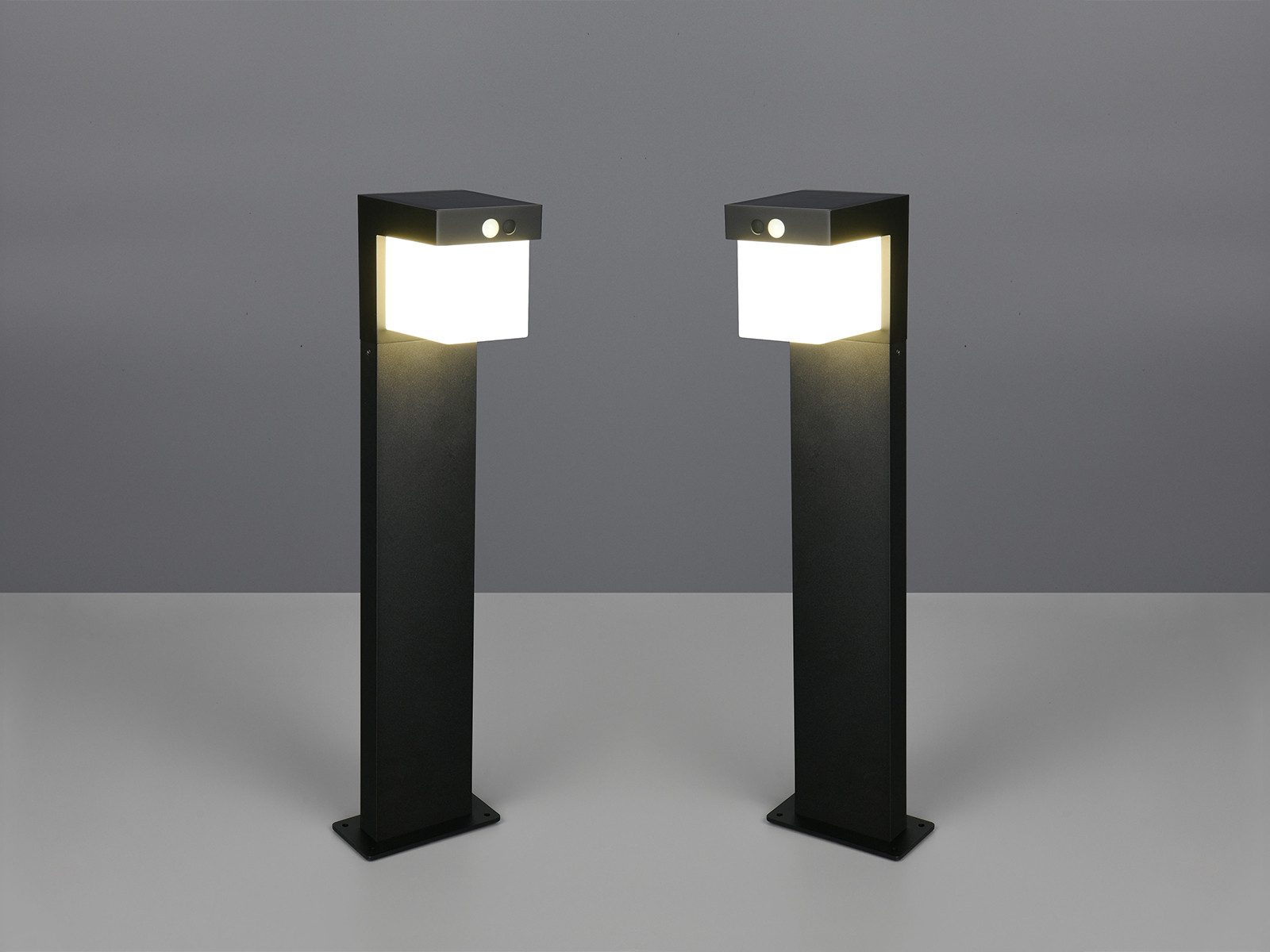 Reality Leuchten LED Pollerleuchte, Bewegungsmelder, LED fest integriert, Neutralweiß, 2er SET Hybrid Außen Wegbeleuchtung mit Strom und Solar, Höhe 50cm