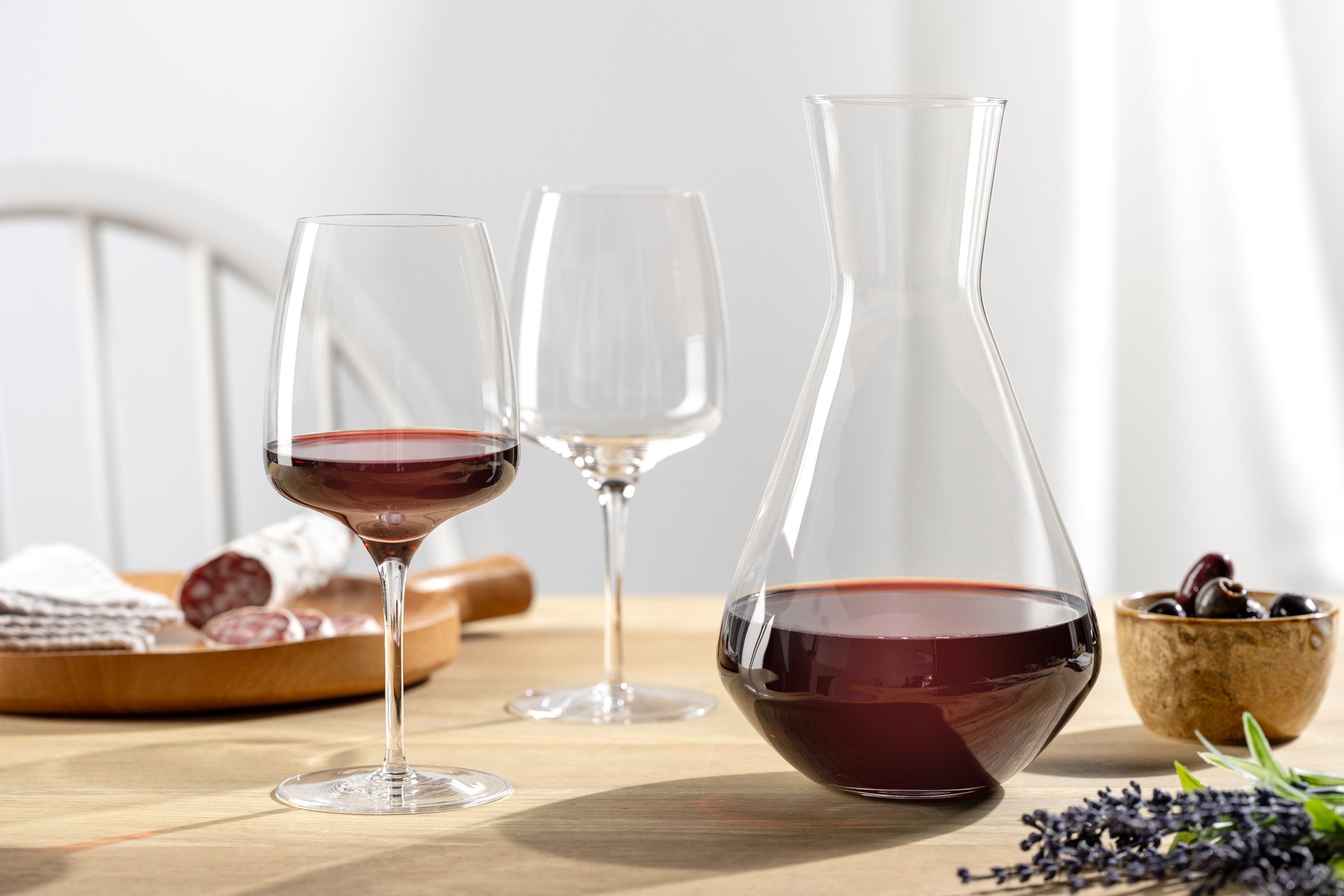 LEONARDO Gläser-Set Wein-Set CESTI, 3-teilig, 3-tlg., Kristallglas, 2 Kelchgläser 500 ml, 1 Karaffe, spülmaschinengeeignet