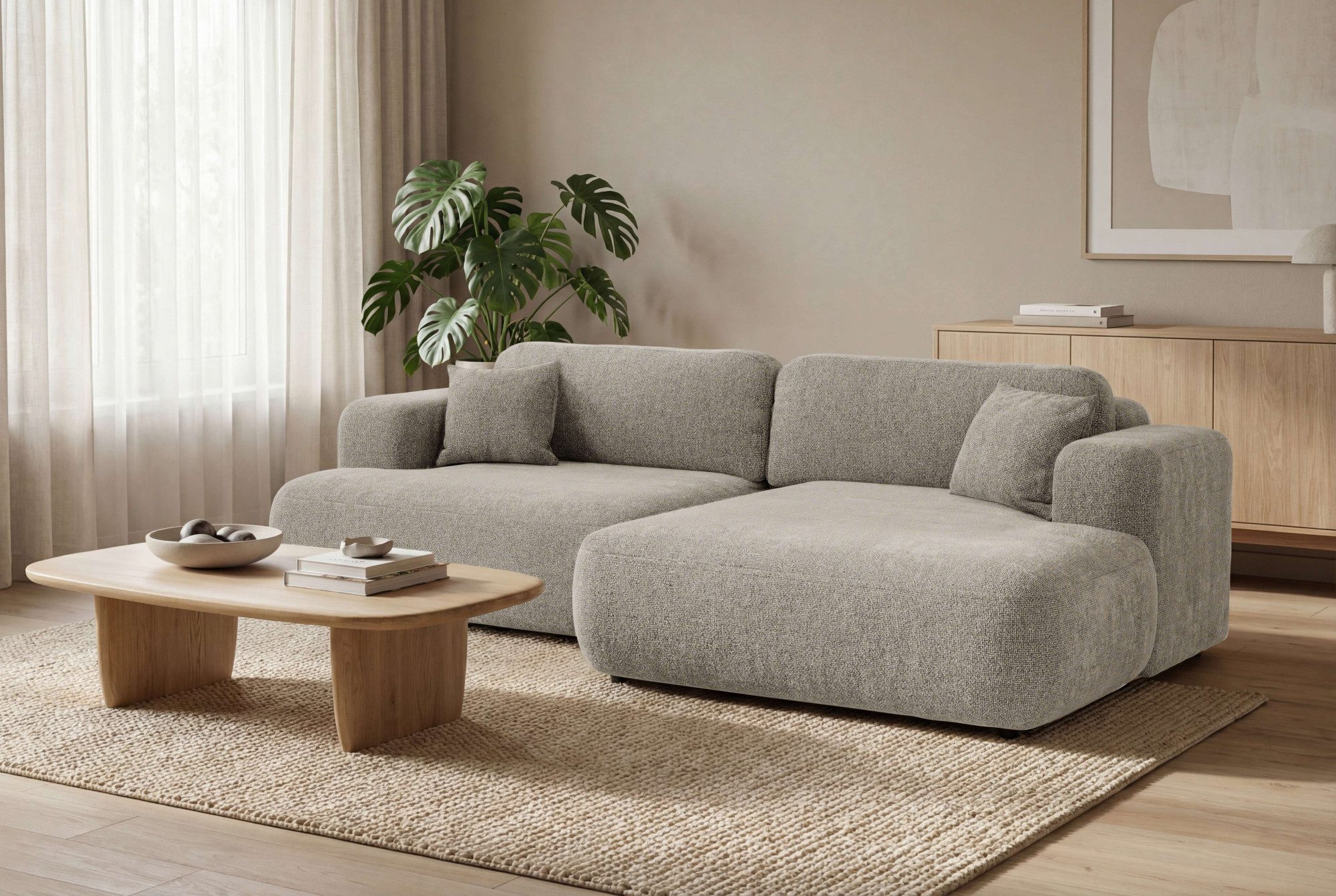 OTTO home Ecksofa VEEVIA L-Form, Schlafsofa, Verlässliche Qualität, Breite 256cm, mit Bettkasten, belastbar bis 480kg, inklusive Rücken- und Zierkissen