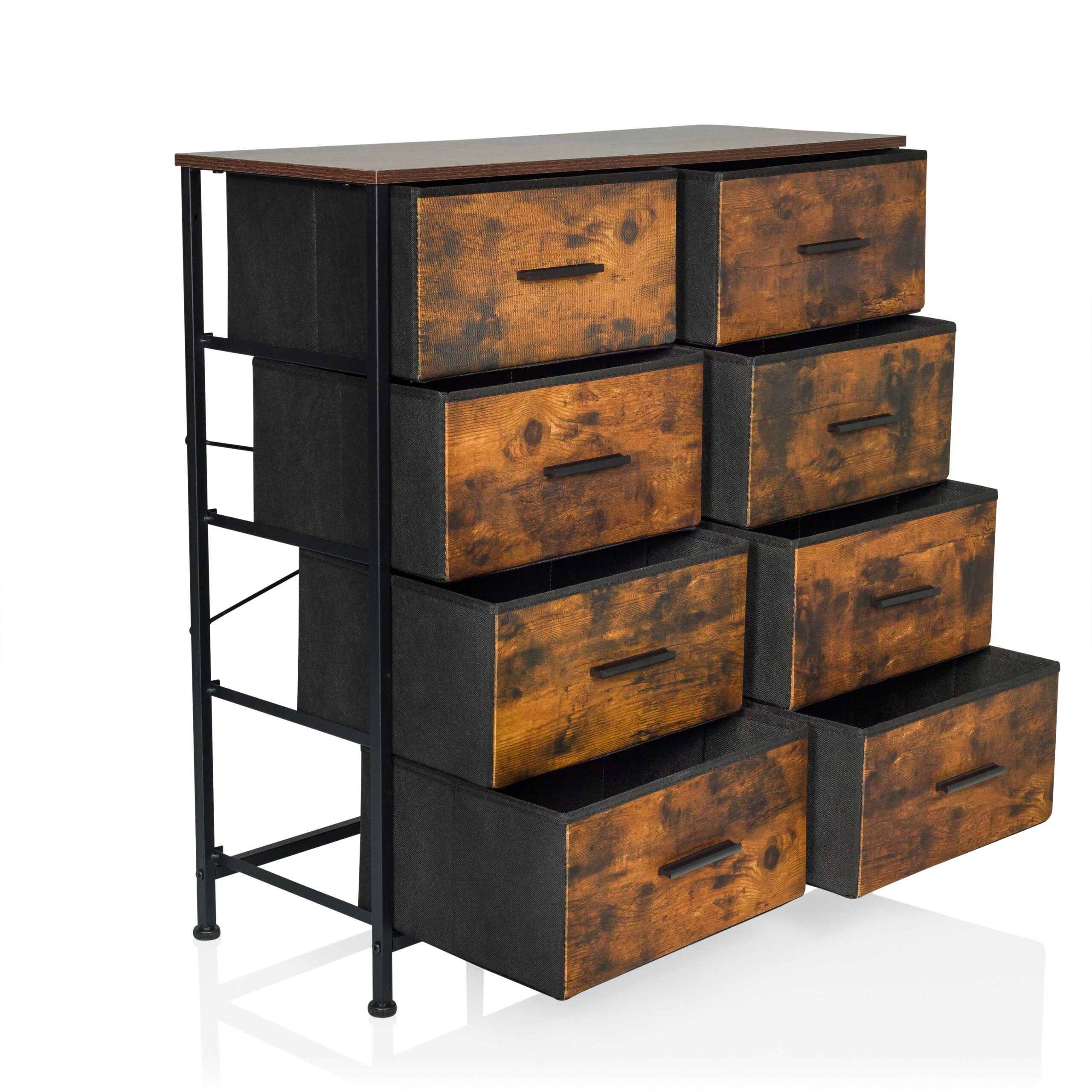 hjh LIVING Kommode RAGALA LIGHT Sideboard H/B/T:, Highboard Anrichte mit 8 Schubladen, Metall-Gestell, Räuchereiche