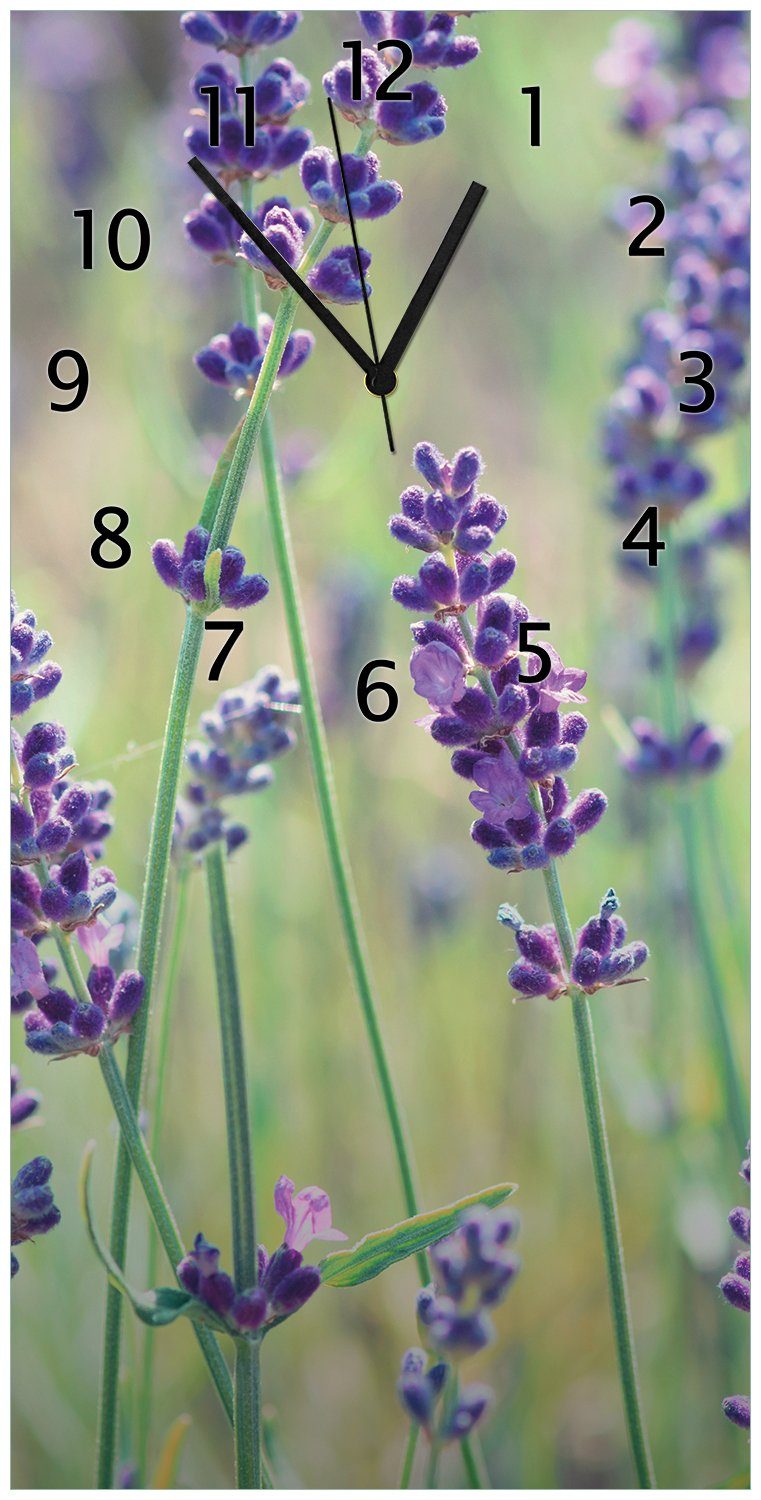 Wallario Wanduhr Lila Blumenfreude - Violette Pflanzen auf der Wiese (Uhr aus Acryl)