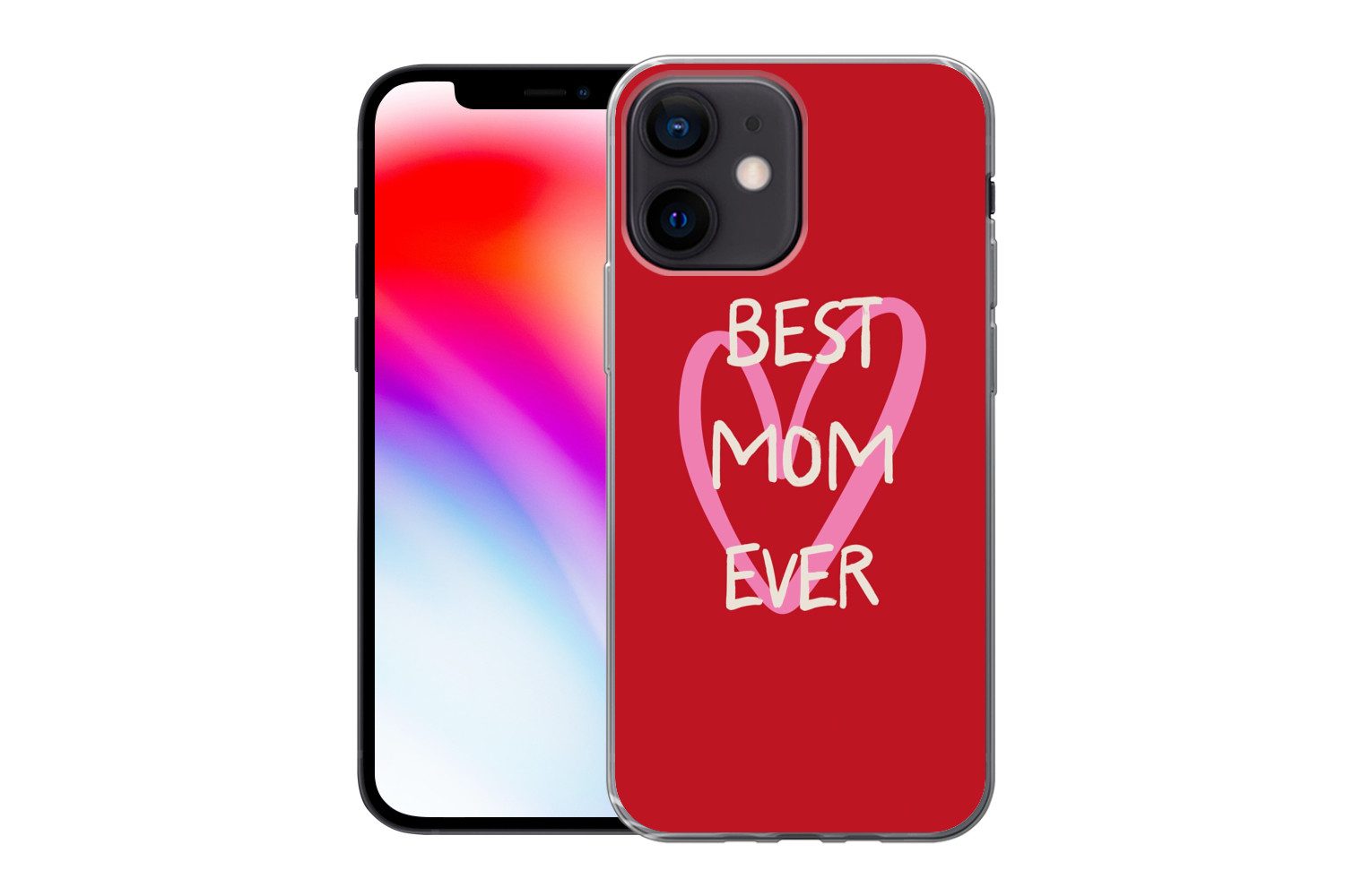 MuchoWow Handyhülle für Apple iPhone 12 Mini Mutter - Zitat - Herz - Rot, Smartphone-Bumper, Print, Handy Schutzhülle Dünn