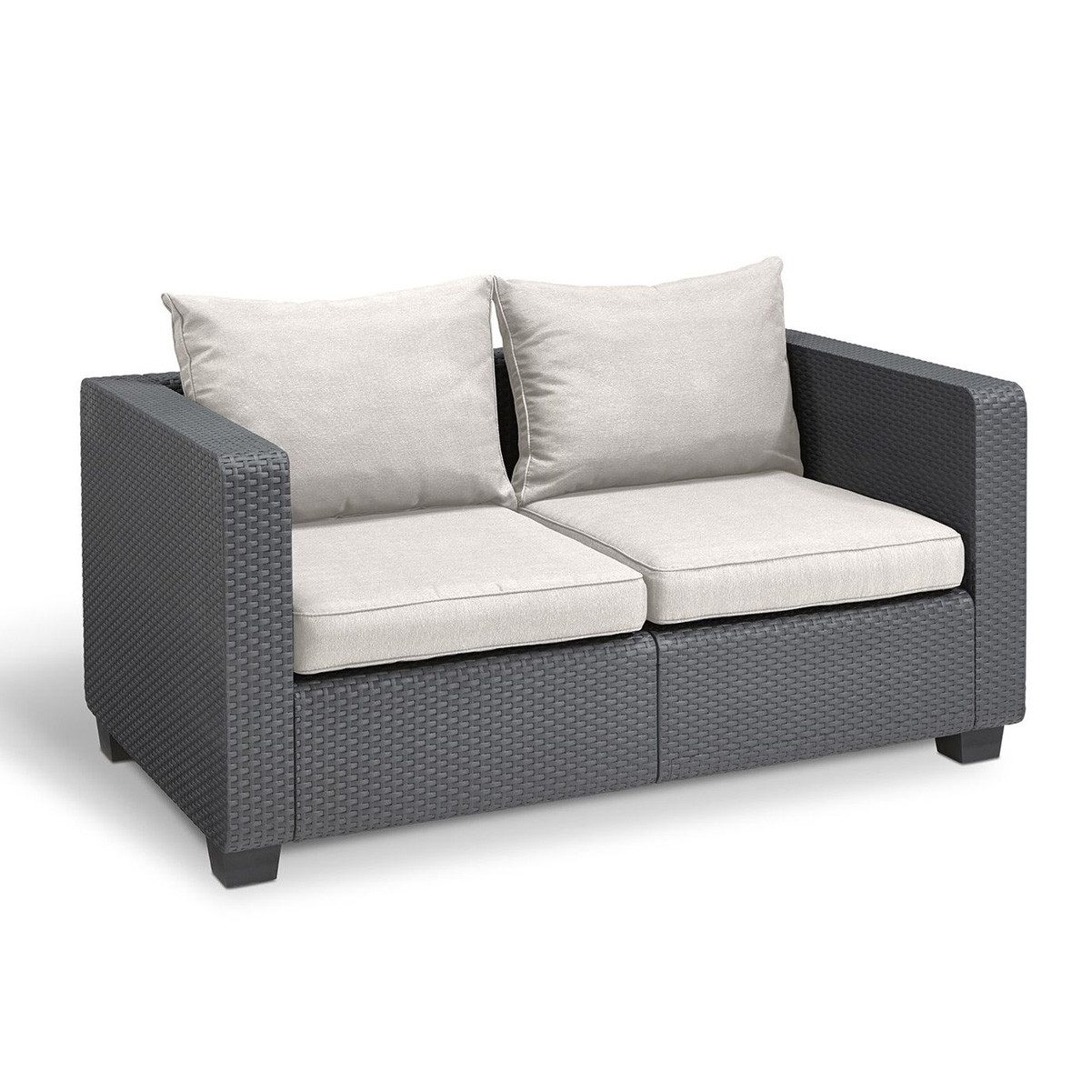 Allibert Loungesofa Salta 2-Sitzer Gartensofa in Rattanoptik mit Kissen – Wetterfest