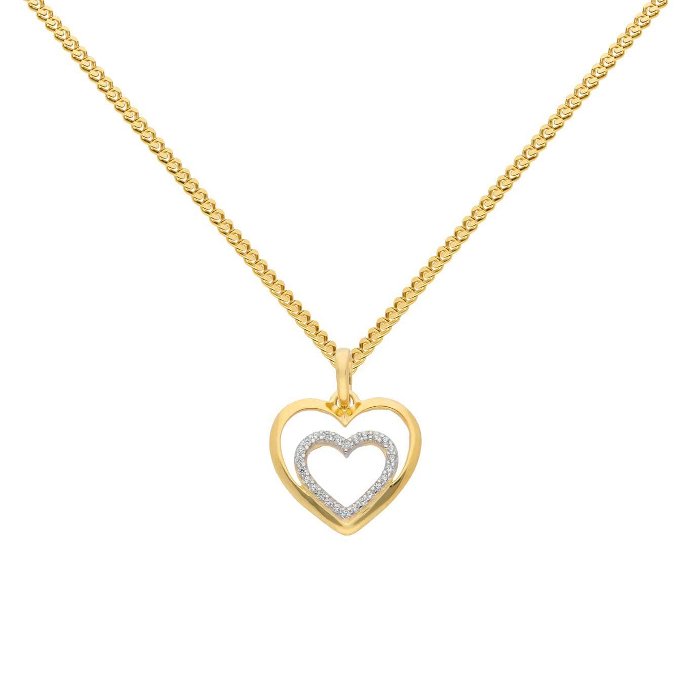 HOPLO Herzanhänger Gold Anhänger Herz Zirkonia mit Goldkette 333-8 Karat Gold 36 cm, Made in Germany