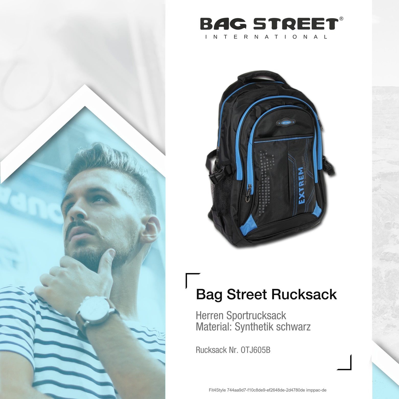 BAG STREET x Freizeitrucksack (Sportrucksack), 30cm Damen blau Synthetik, Freizeitrucksack Bag ca Street Sportrucksack, Sporttasche schwarz, Herren ca