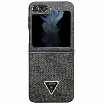 Guess Smartphone-Hülle Guess Samsung Galaxy Z Flip5 Case Leather 4G Diamond Triangle Schwarz