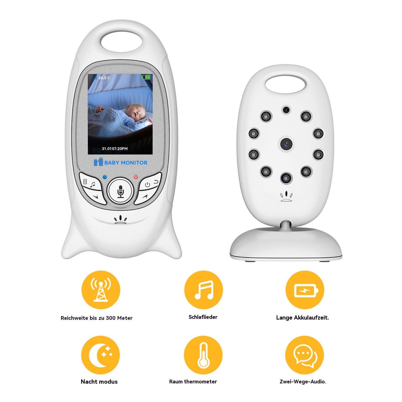 TWUFY Babyphone 2'' LCD Babyphone mit Kamera Video Baby Monitor Babyfon mit Audio, 2,4-GHz-FHSS-Technologie, 5m Nachtsichtentfernung, LCD-Display, LCD-Display, 2-Wege-Audiogespräch, VOX-Funktion, 360°-Schwenk, 90°-Neige, 260m Reichweite, Temperaturüberwachung, automatische Infrarot-Nachtsicht