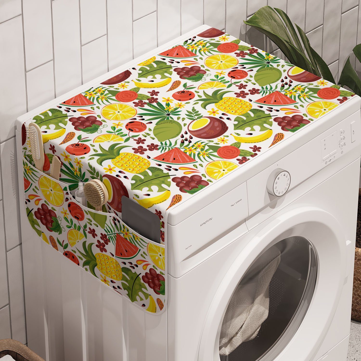 Abakuhaus Badorganizer Anti-Rutsch-Stoffabdeckung für Waschmaschine Früchte Tropische und Trockner, Blumen hawaiisch