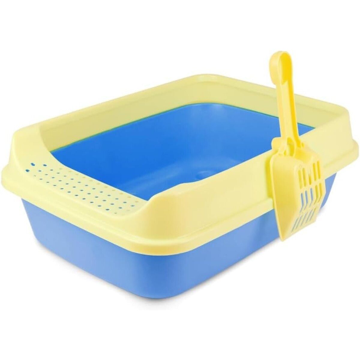 COFI 1453 Katzentoilette Schalentoilette mit Streuschaufel Blau/Gelb, abnehmbare Umrandung