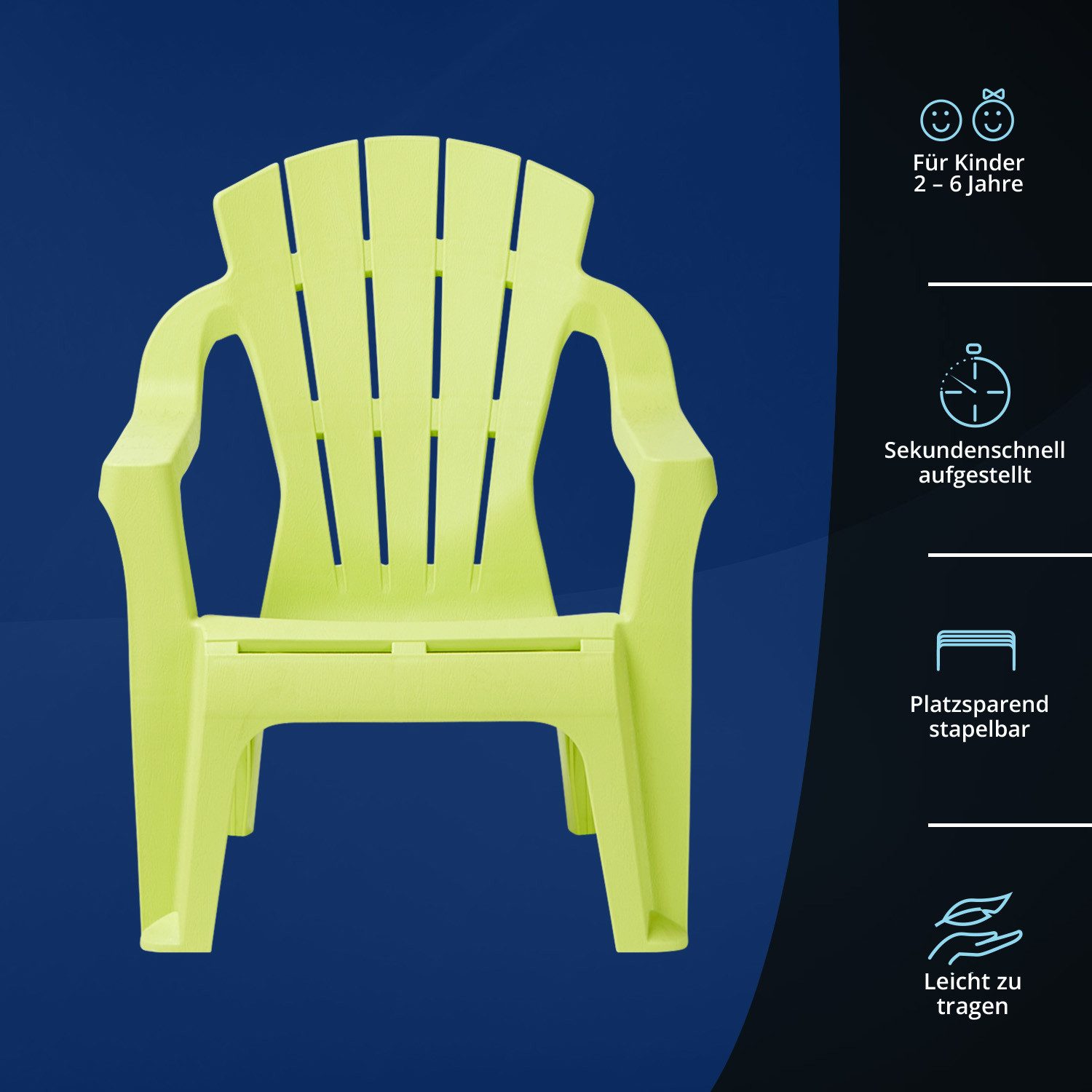 KHG Kinderstuhl Gartenstuhl mit Armlehnen, Sessel für Kinder mit 20 cm Sitzhöhe (aus Kunststoff stapelbar, kippsicher, wetterbeständig), stapelbar, Vollkunststoff, kindgerecht