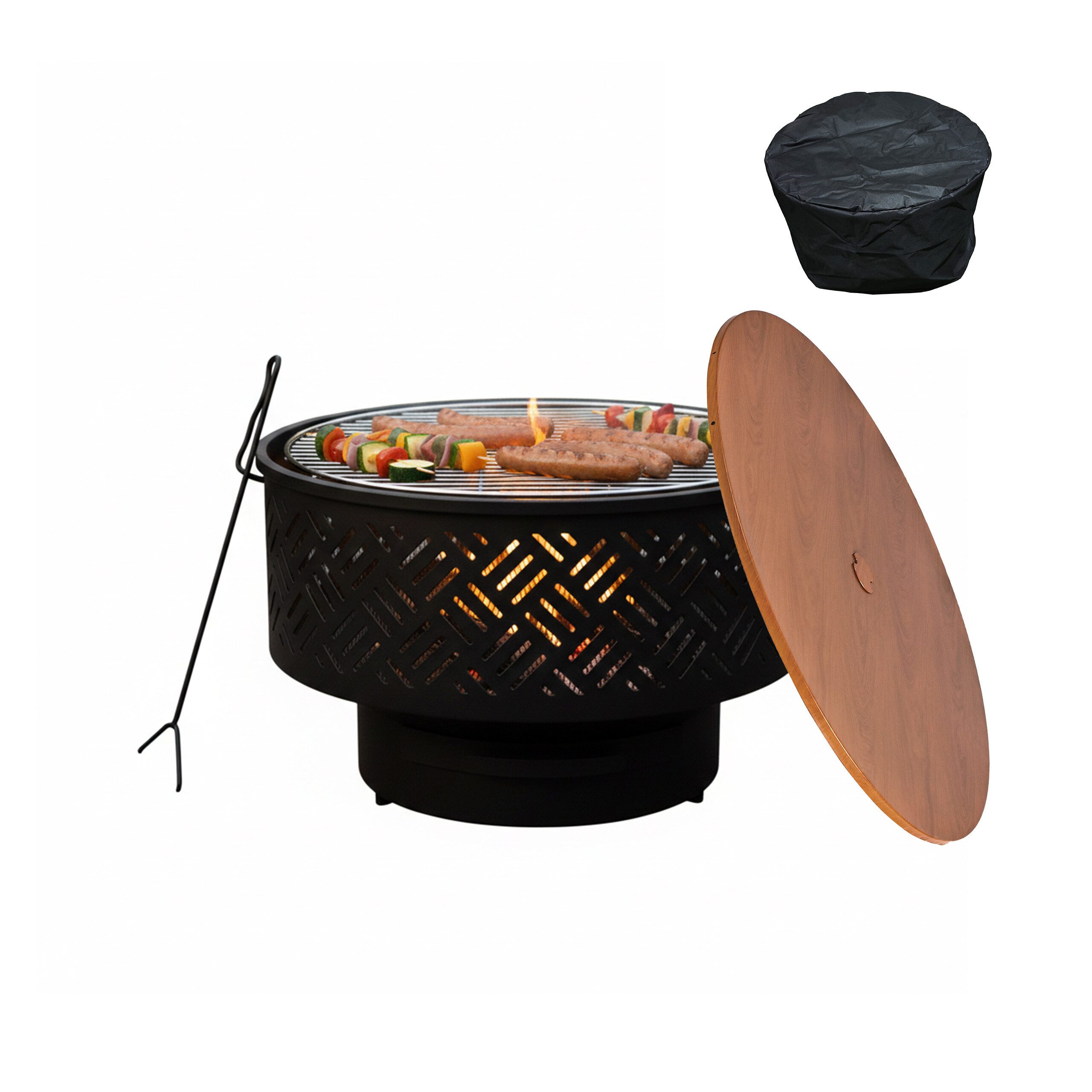 relaxdays Feuerschale mit Deckel und Grill, (7-St)