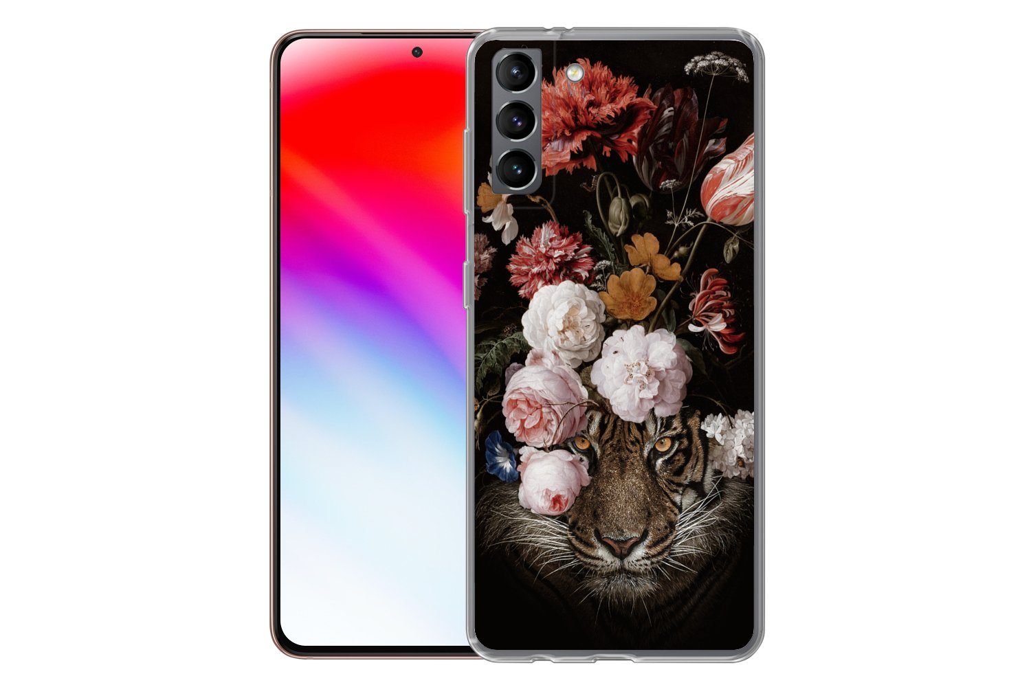 MuchoWow Handyhülle für Samsung Galaxy S21 Plus Blumen - Jan Davidsz de Heem - Tiger - Gem, Phone Case, Silikon, Schutzhülle Dünn