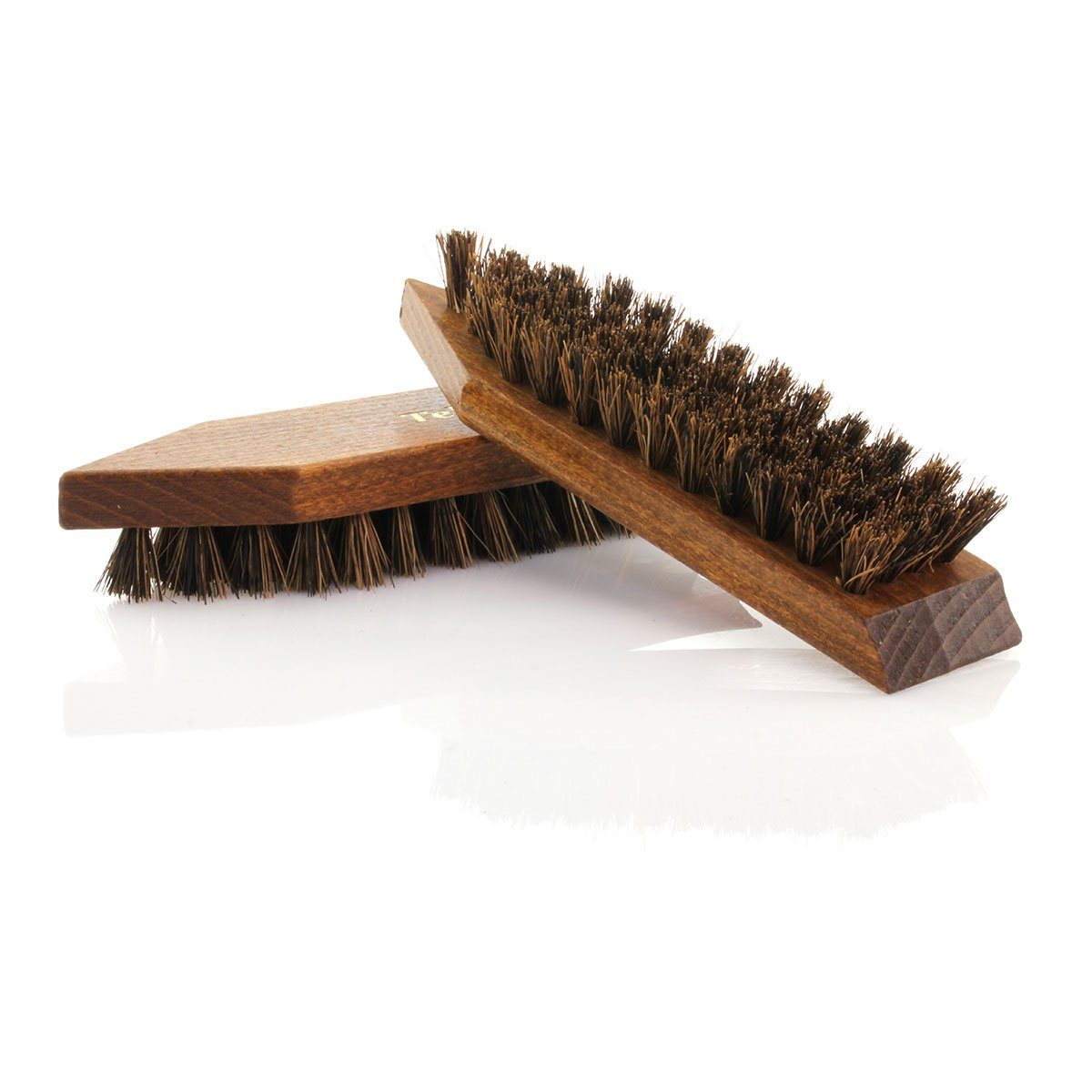 TelMo Schuhputzbürste Schmutzbürste (Holz) braun lackiert, Griffkehle und Kokosfasern braun