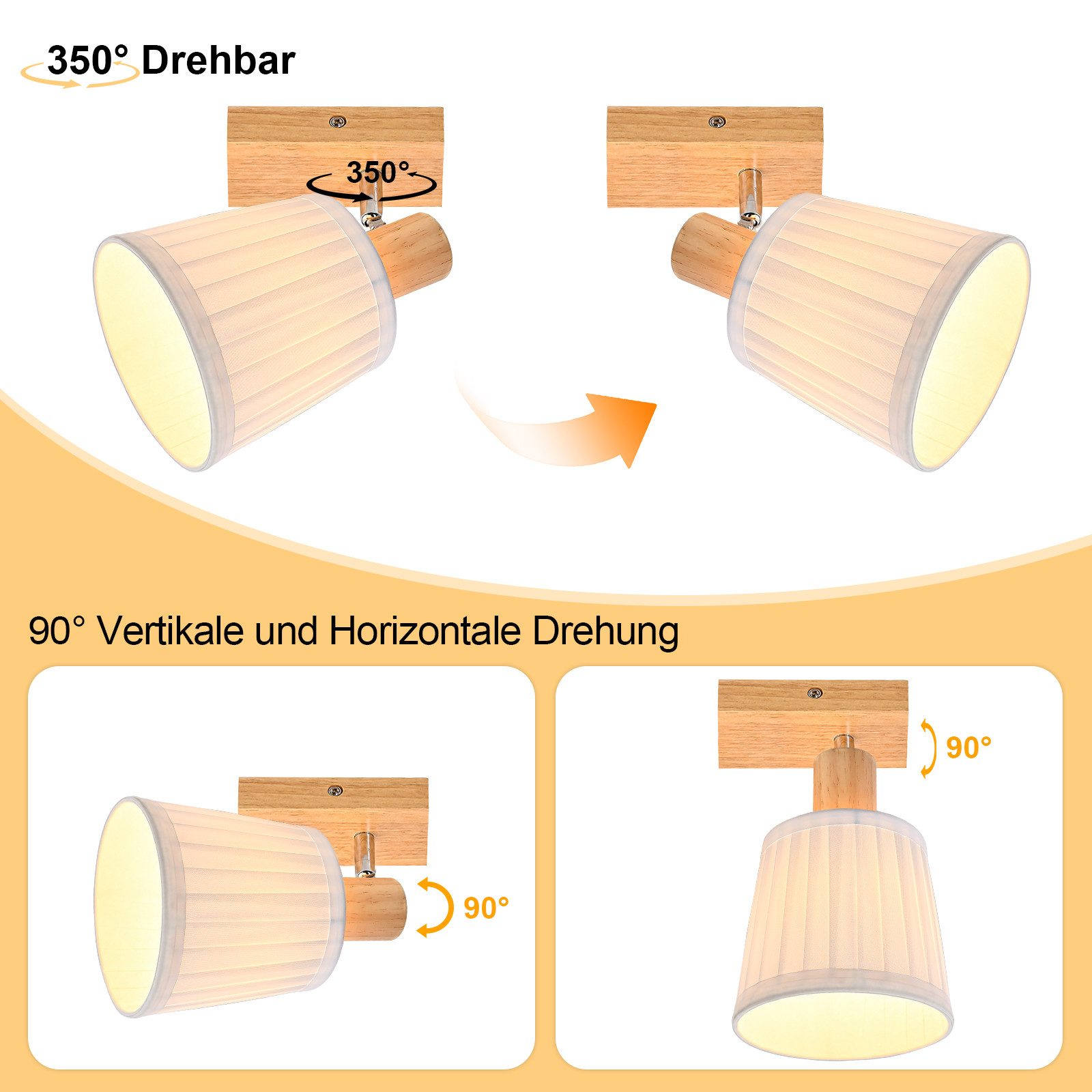 Nettlife Deckenstrahler Retro 1/2/3/4Flammig Holz Deckenleuchte E14 Vintage Boho Deckenspots, Schwenkbar 350°, ohne Leuchtmittel, für Wohnzimmer Schlafzimmer Kü – Bild 2 von 5