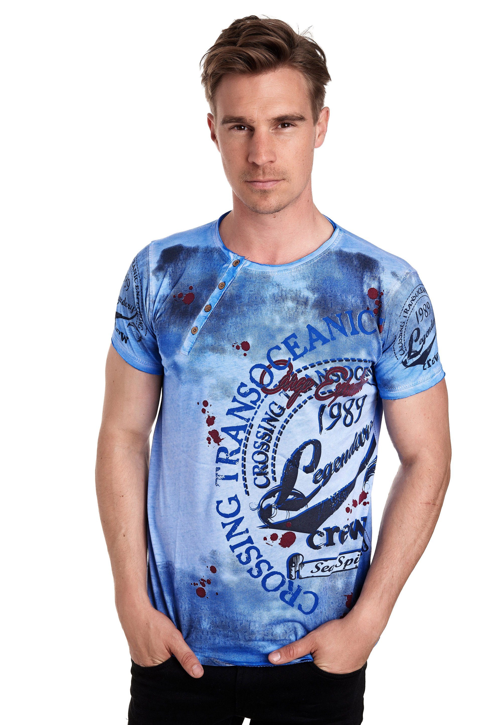 Rusty Neal mit Frontprint hellblau T-Shirt plakativem