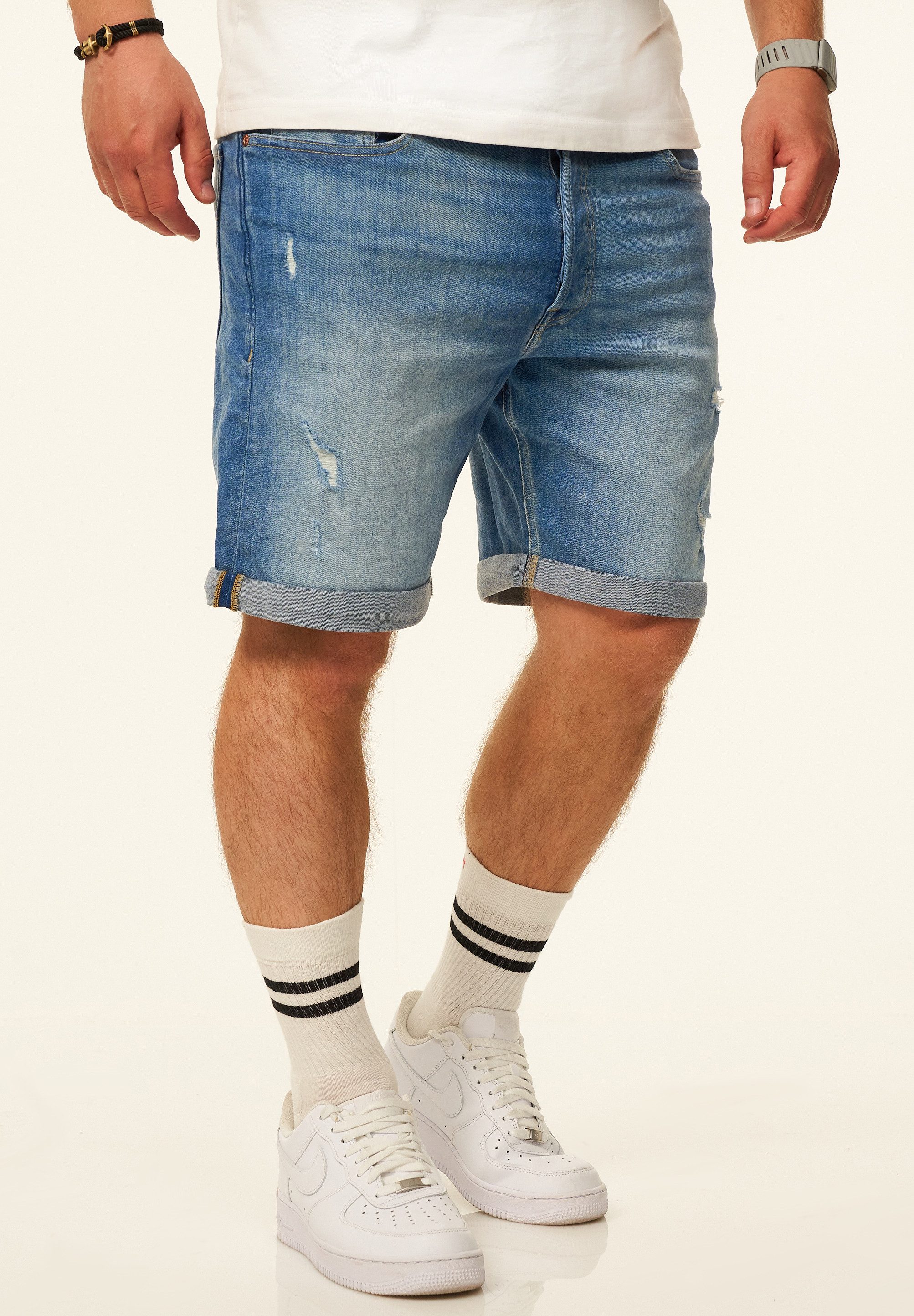 Jack & Jones Jeansshorts RICK Kurze Hose Original Denim mit Stretch Kurze Jeanshose im Destroyed Look & Regular-Fit für Herren