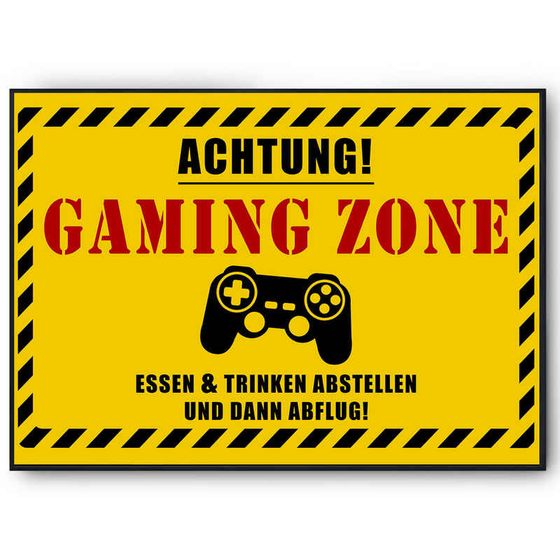 Tigerlino Poster Gaming Zone lustig Spielzimmer Gamer Geschenk Zocken Dekoration, Ortsschild aus Kartonpapier (kein Metall)