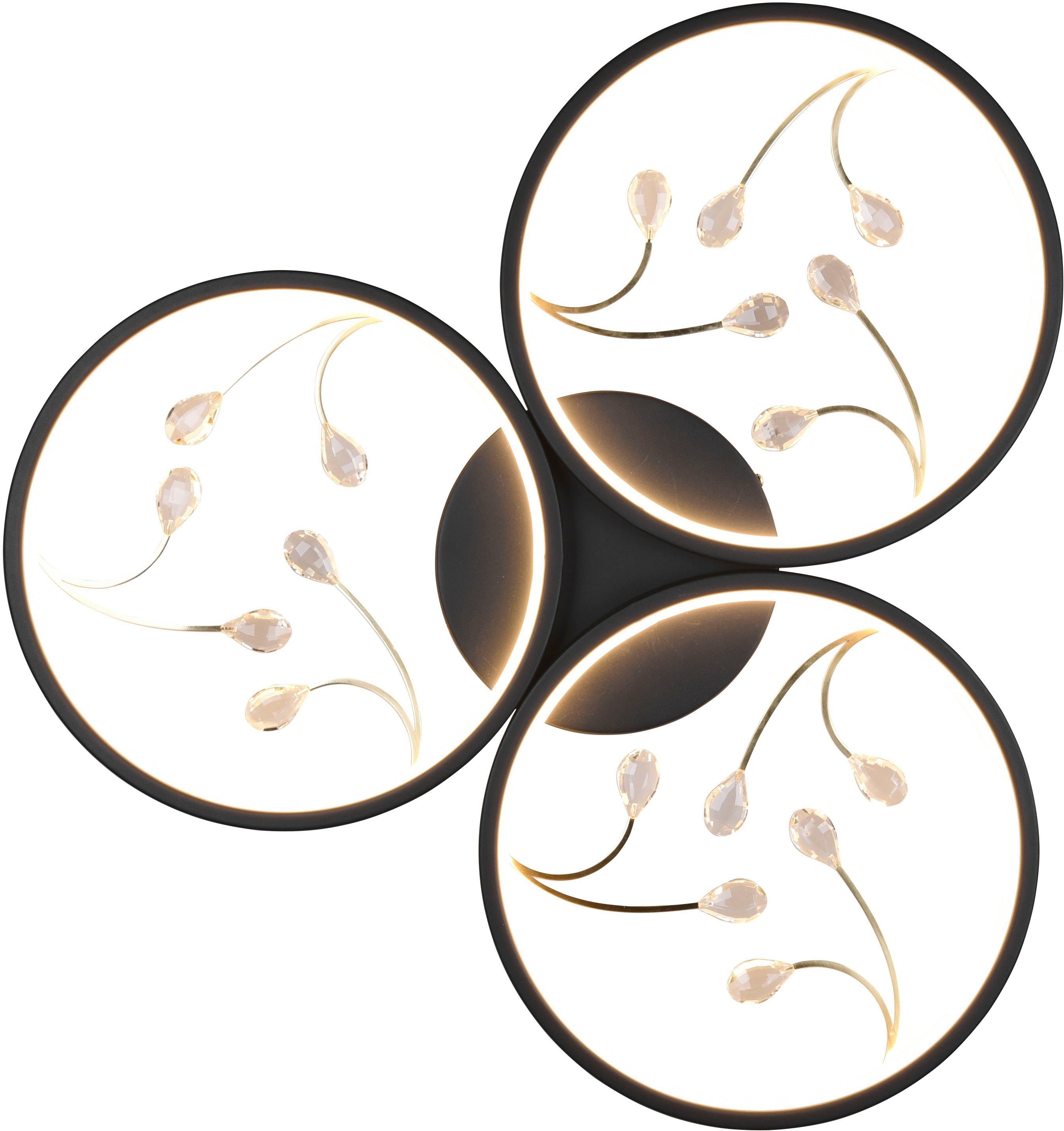 TRIO Leuchten LED Deckenleuchte Groovy, Dimmfunktion, mehrere Helligkeitsstufen, LED fest integriert, Warmweiß, Deckenlampe 3000K mit Glas-Deko, 3 Dimmstufen, LED 30W 3600 Lumen