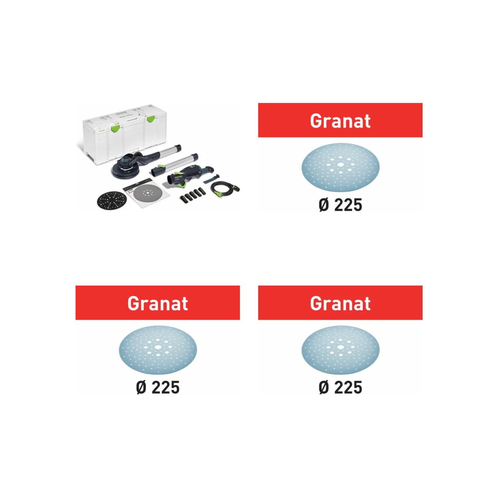 FESTOOL Trockenbauschleifer Festool Bundle – 4-teiliges Set mit LHS 2 225 EQI-Plus PLANEX Schleifs