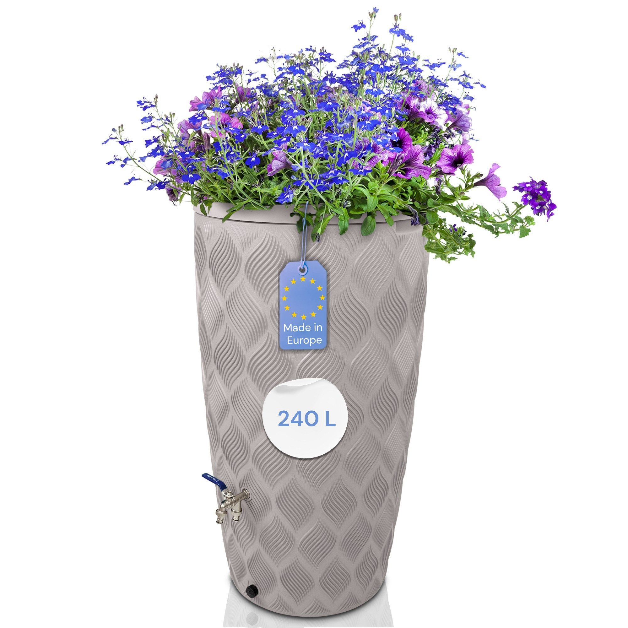 YourCasa Regentonne YourCasa Regentonne 240L [Seabreeze] Regenfass Regenwassertonne, Durchmesser unten: 44,5 cm, Durchmesser oben: 59,5 cm, Höhe: 112 cm