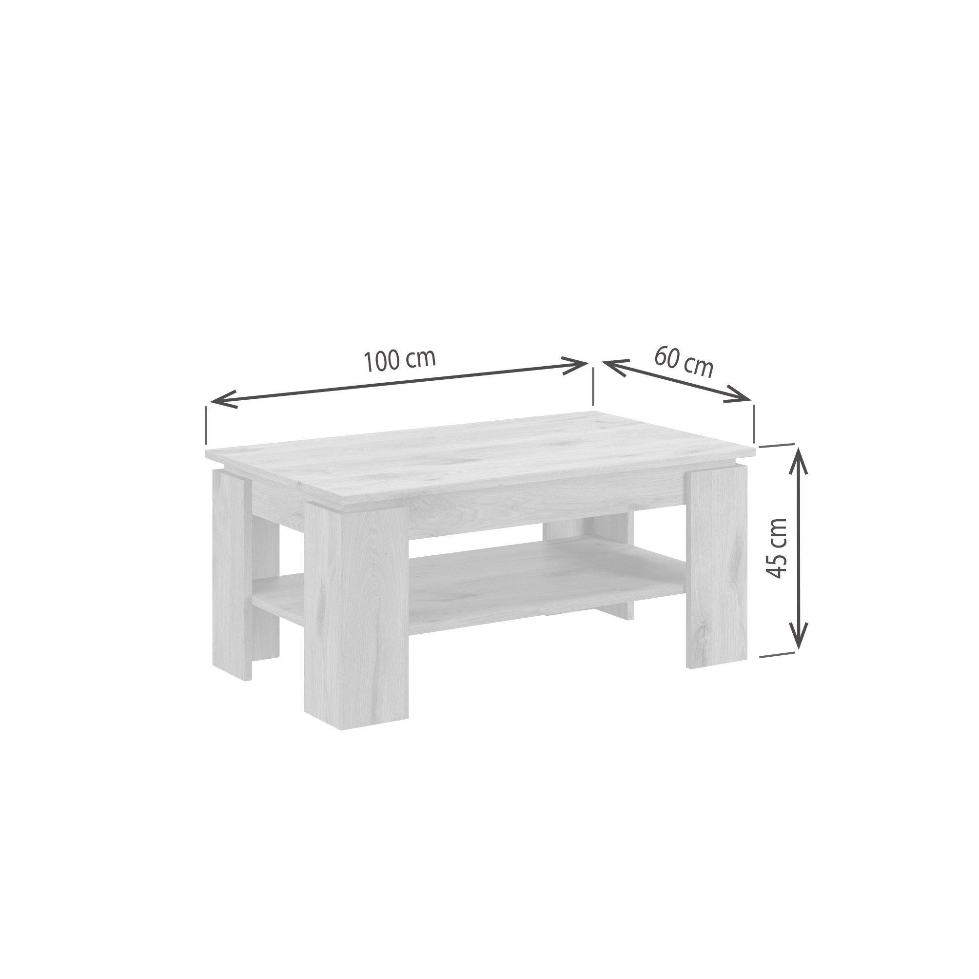 Tiefe 45 Breite cm cm, furnling Couchtisch Höhe cm, 100 Tokio, 60 Weiß