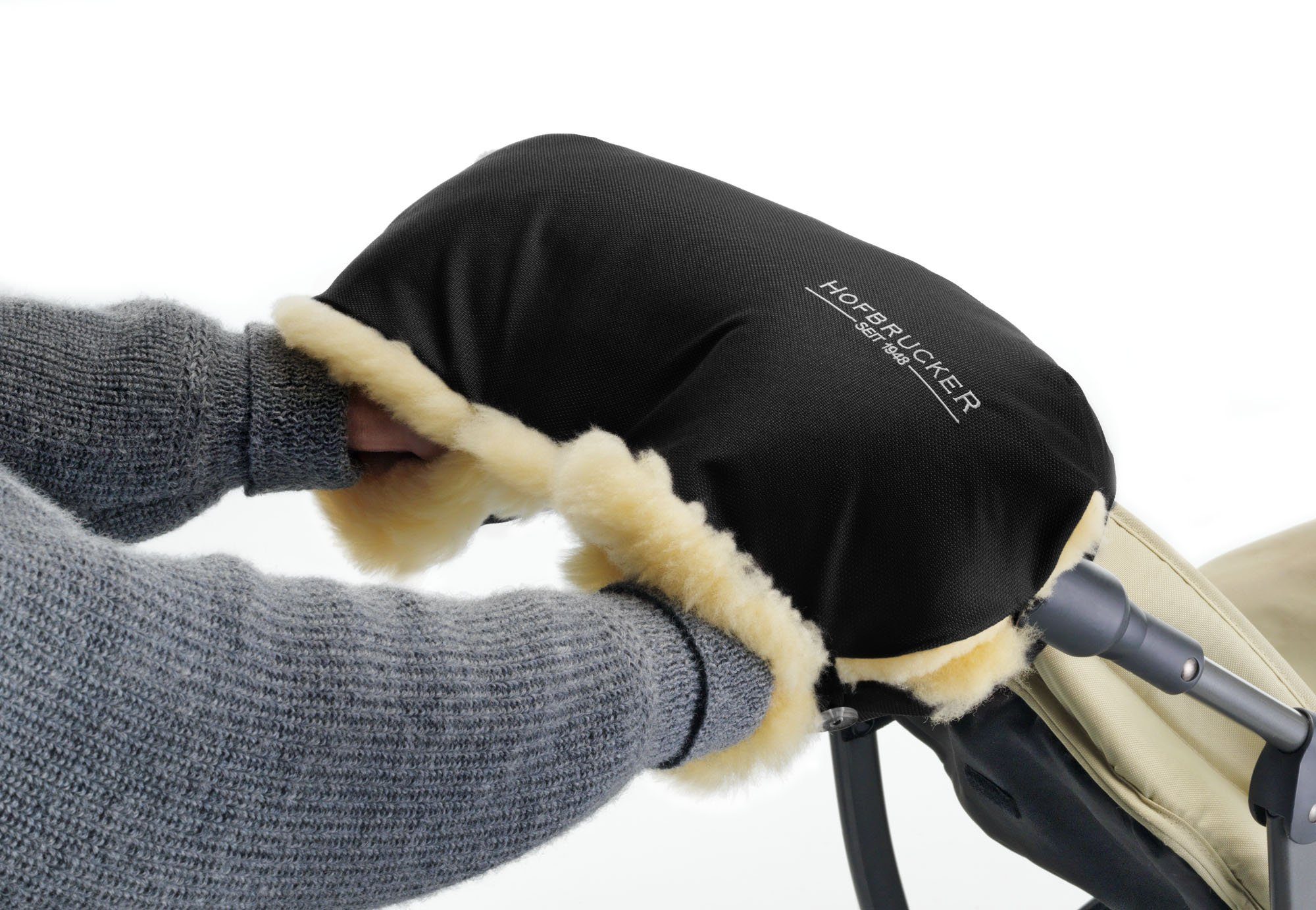 Hofbrucker seit 1948 Kinderwagen-Handwärmer Hofbrucker Lammfell-Handwärmer für Kinderwagen, Kinderwagen Handschuhe atmungsaktiv wind- und wasserabweisend waschbar 55 x 25 cm Made in Germany
