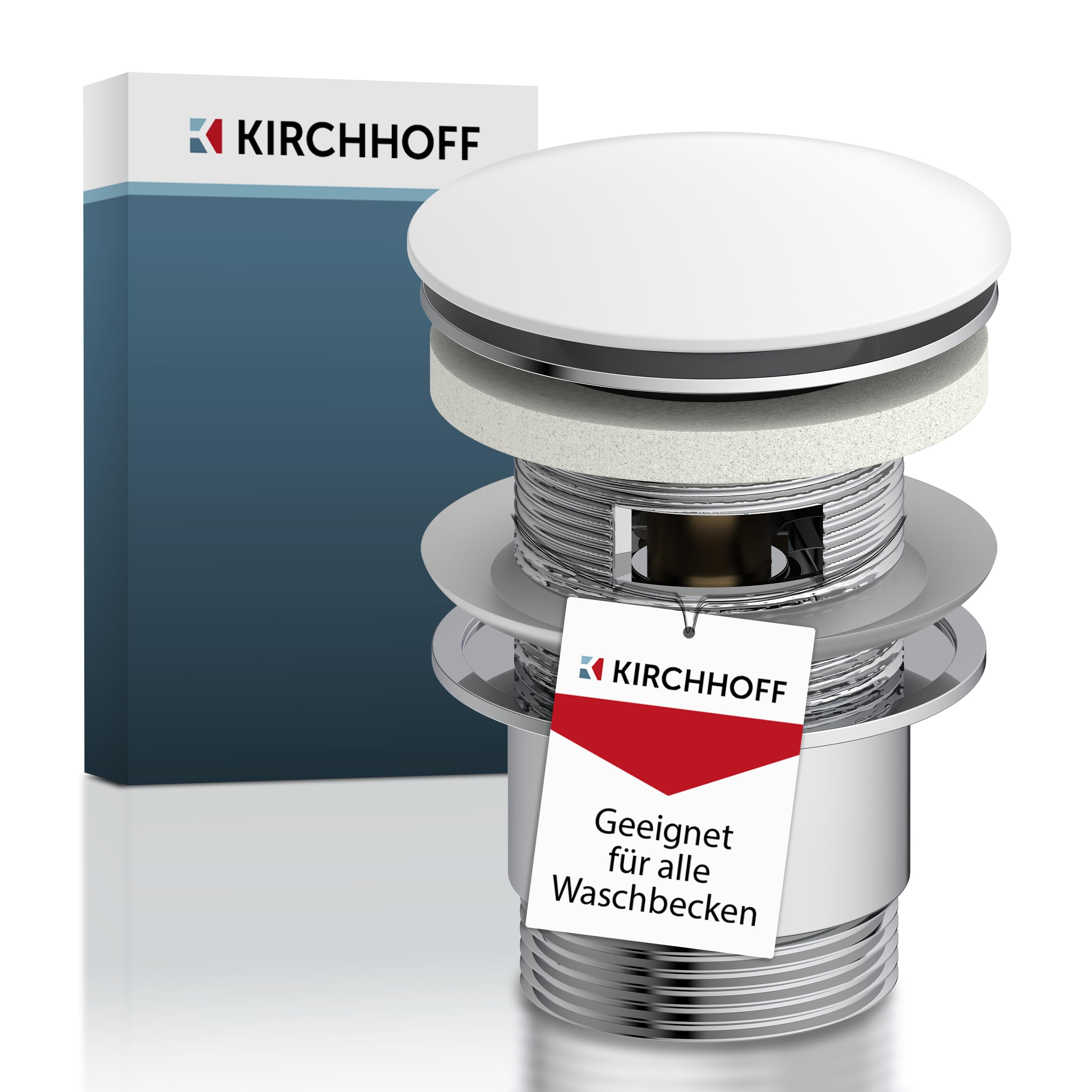 Kirchhoff Ablaufventil Design-Ablaufventil mit Überlauf, Ablauf Senkrecht, [1 1/4", Packung, Ablaufventil für Waschbecken & Waschtisch, Pop Up Ventil, Push-Open