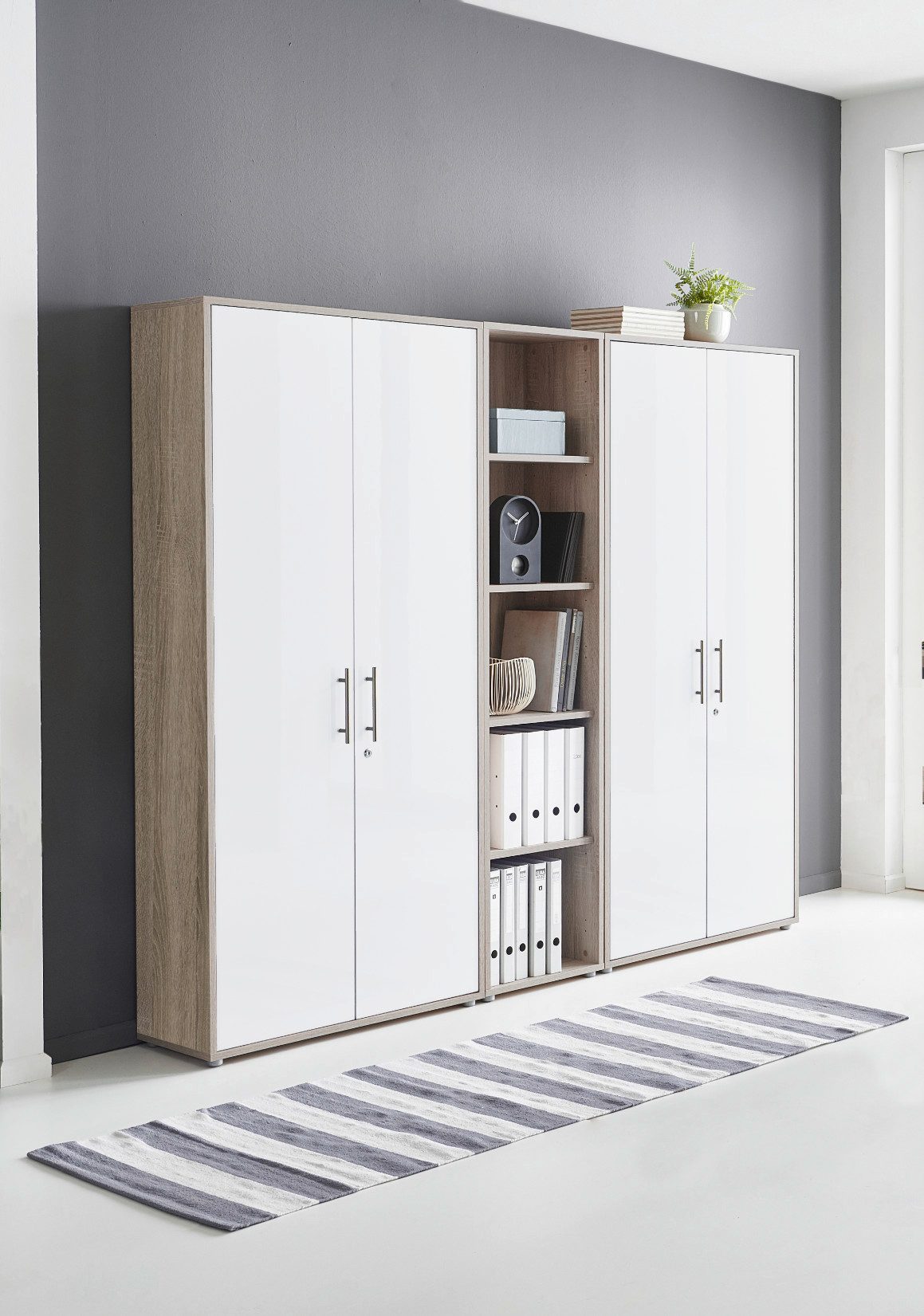 BMG Möbel Aktenschrank Büromöbel Office Edition 10 (Aktenschrank Regal Set, besteht aus 2x Aktenschrank und 1x Regal) mit viel Stauraum, abschließbar