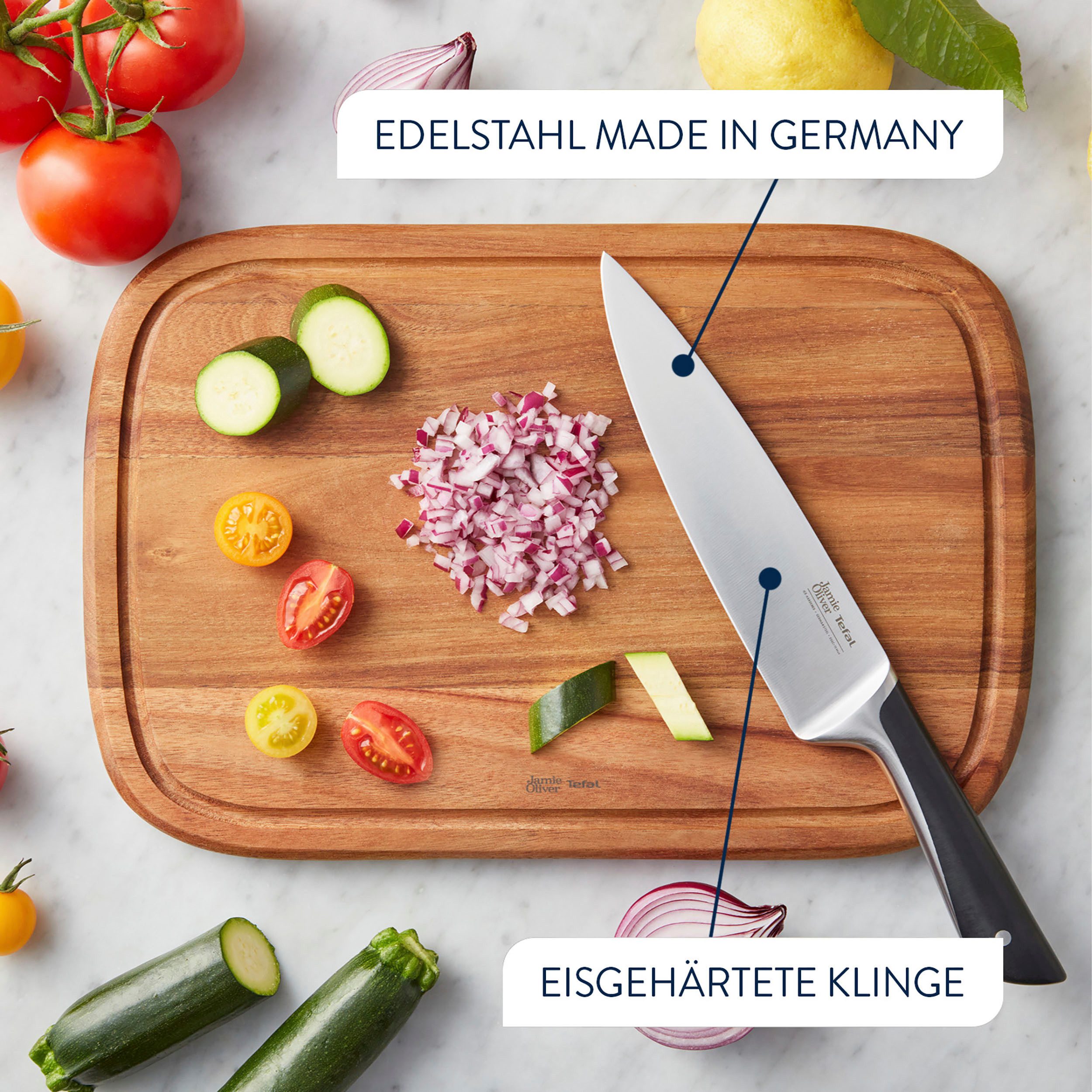 Tefal Messer-Set K267S3 Jamie Oliver (Set, 3-tlg., Kochmesser 15 cm, Universalmesser 12 cm, Schälmesser 9 cm), hohe Leistung, unverwechselbares Design, langlebige Klingen