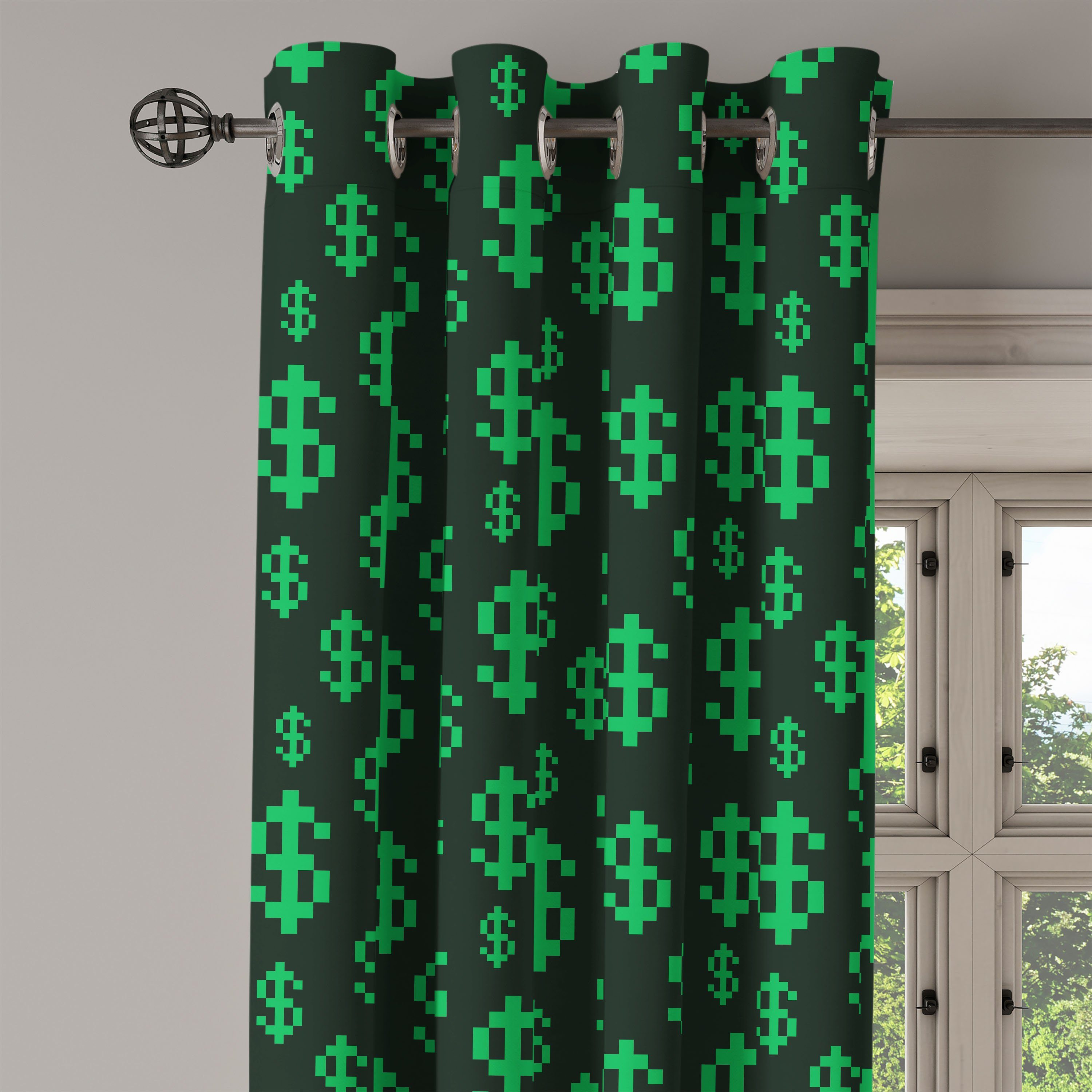 Wohnzimmer, Gardine Dekorative für Schlafzimmer Pixel 2-Panel-Fenstervorhänge Art-Dollar-Muster Abakuhaus, Geld