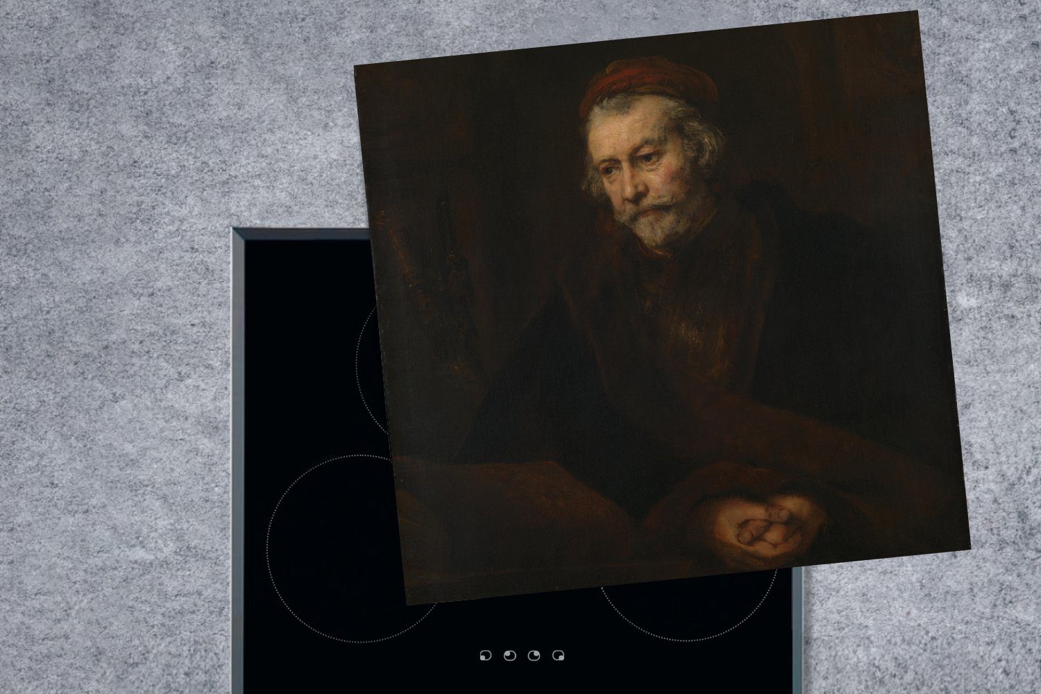 Apostel Rembrandt für Ceranfeldabdeckung, van tlg), MuchoWow von cm, 78x78 (1 Herdblende-/Abdeckplatte Gemälde küche Paulus Rijn, - Vinyl, Der Arbeitsplatte