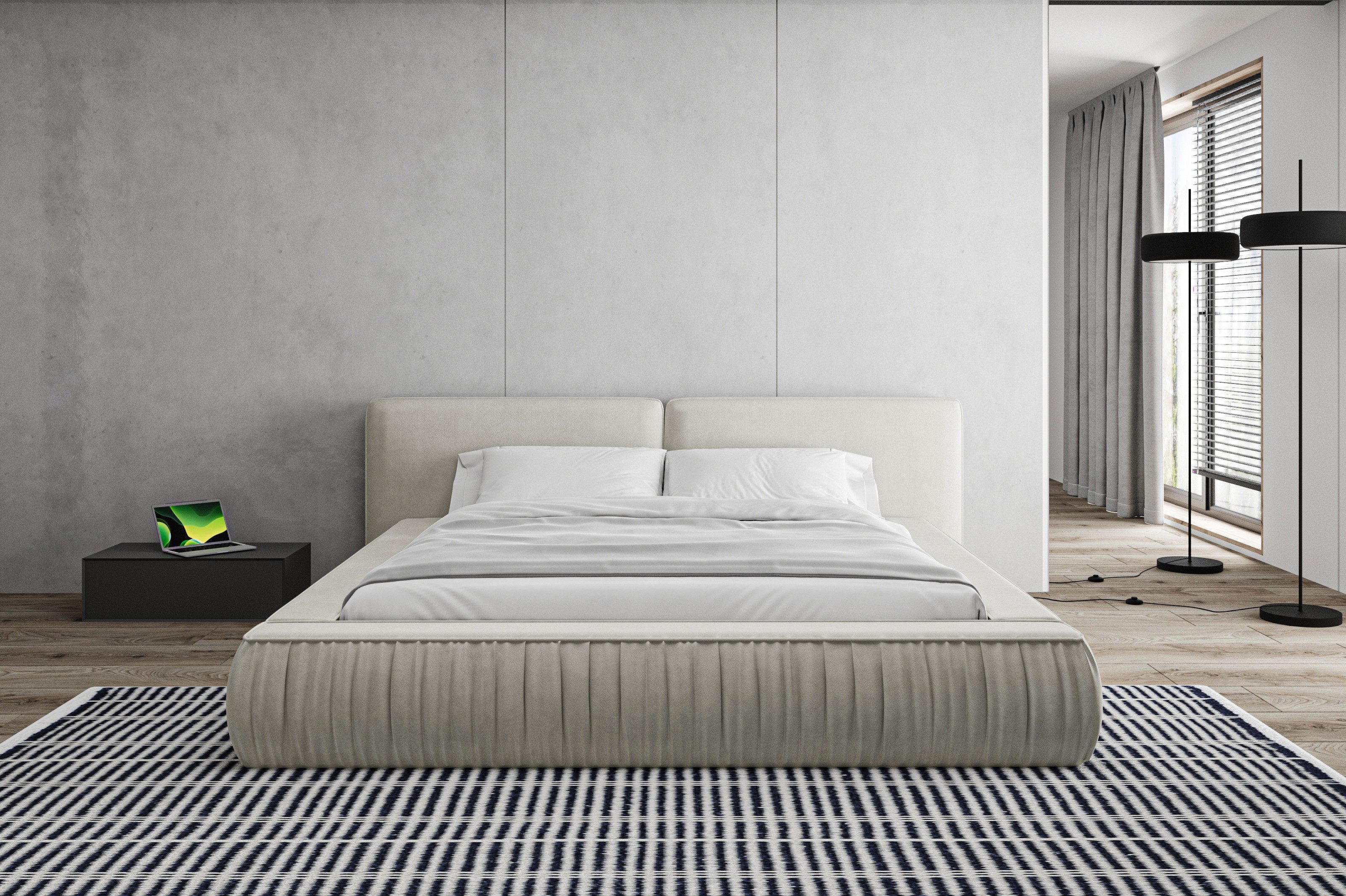 MOEBLO Polsterbett Bett 08 (Bezug: Samt, Doppelbett mit Kopfteil, Bettrahmen, Polsterbett Doppelbett Stauraumbett - Eleganz und Funktionalität in einem modernen Design, Dekorative Stoffsümpfe), - (BxHxT):207/227/247x94x240 cm