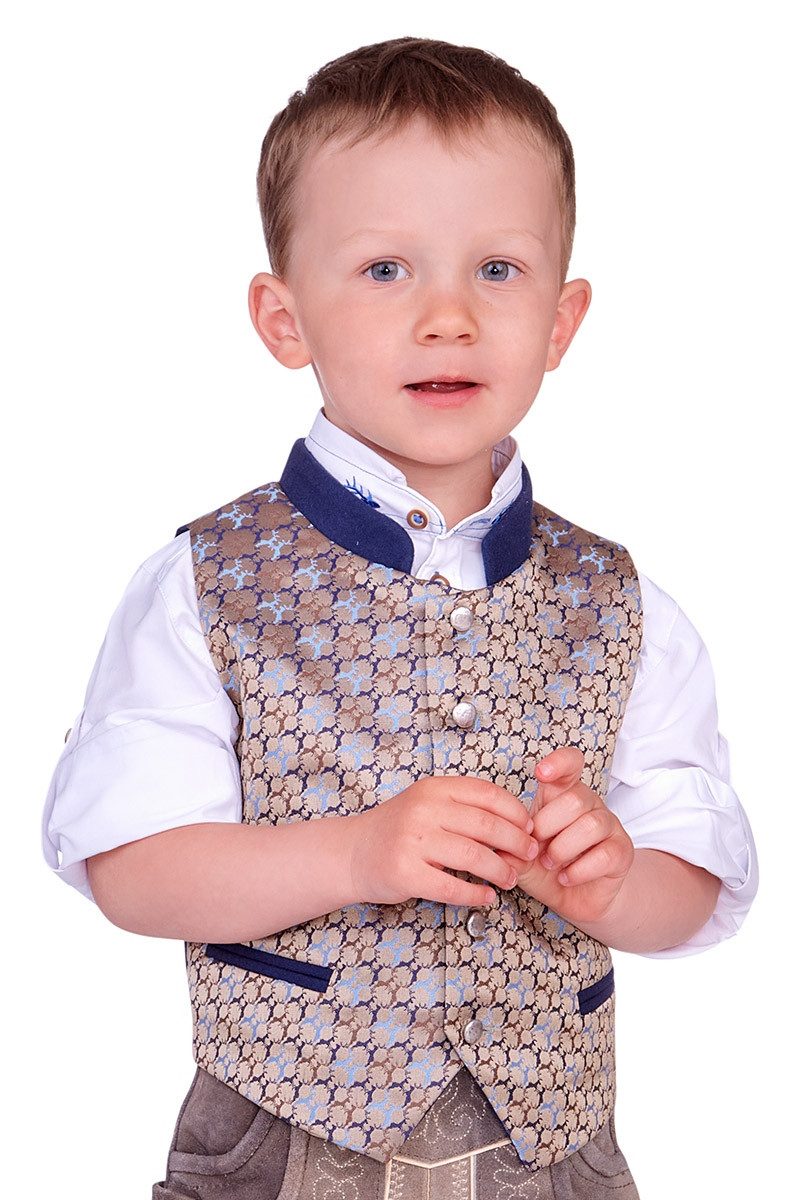 Isar-Trachten Trachtenjacke Kinderweste - HENNES - beige/marine