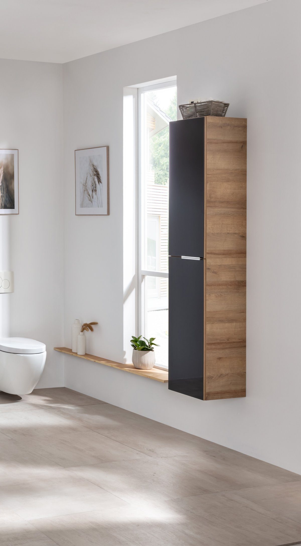 FACKELMANN Hochschrank B.brillant Hochschrank 30cm - Ast Eiche - Glas Anthrazit